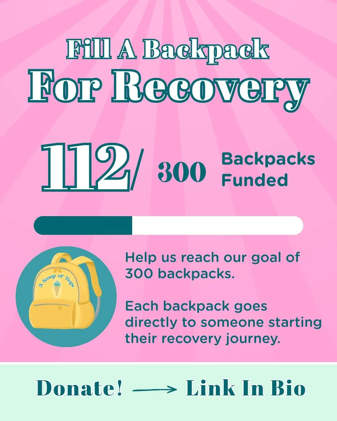 We&rsquo;re getting closer every day. 💛

Thanks to the incredible support from our community, we&rsquo;ve officially funded 112 recovery backpacks for individuals beginning their recovery journey.

Each backpack is filled with essential items, comfo