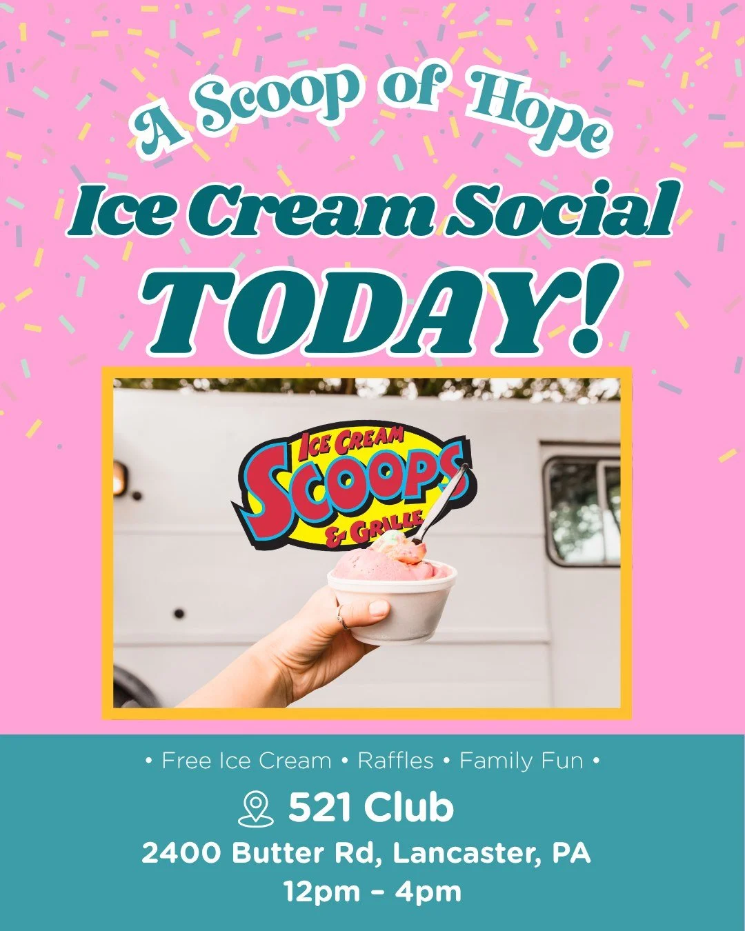 Join us for the A Scoop of Hope Ice Cream Social TODAY from 12pm&ndash;4pm at the 521 Club in Lancaster!

Bring the whole family out for:
✨ FREE ice cream
✨ Raffles &amp; prizes
✨ Family fun activities
✨ Community connection
✨ A chance to support ind