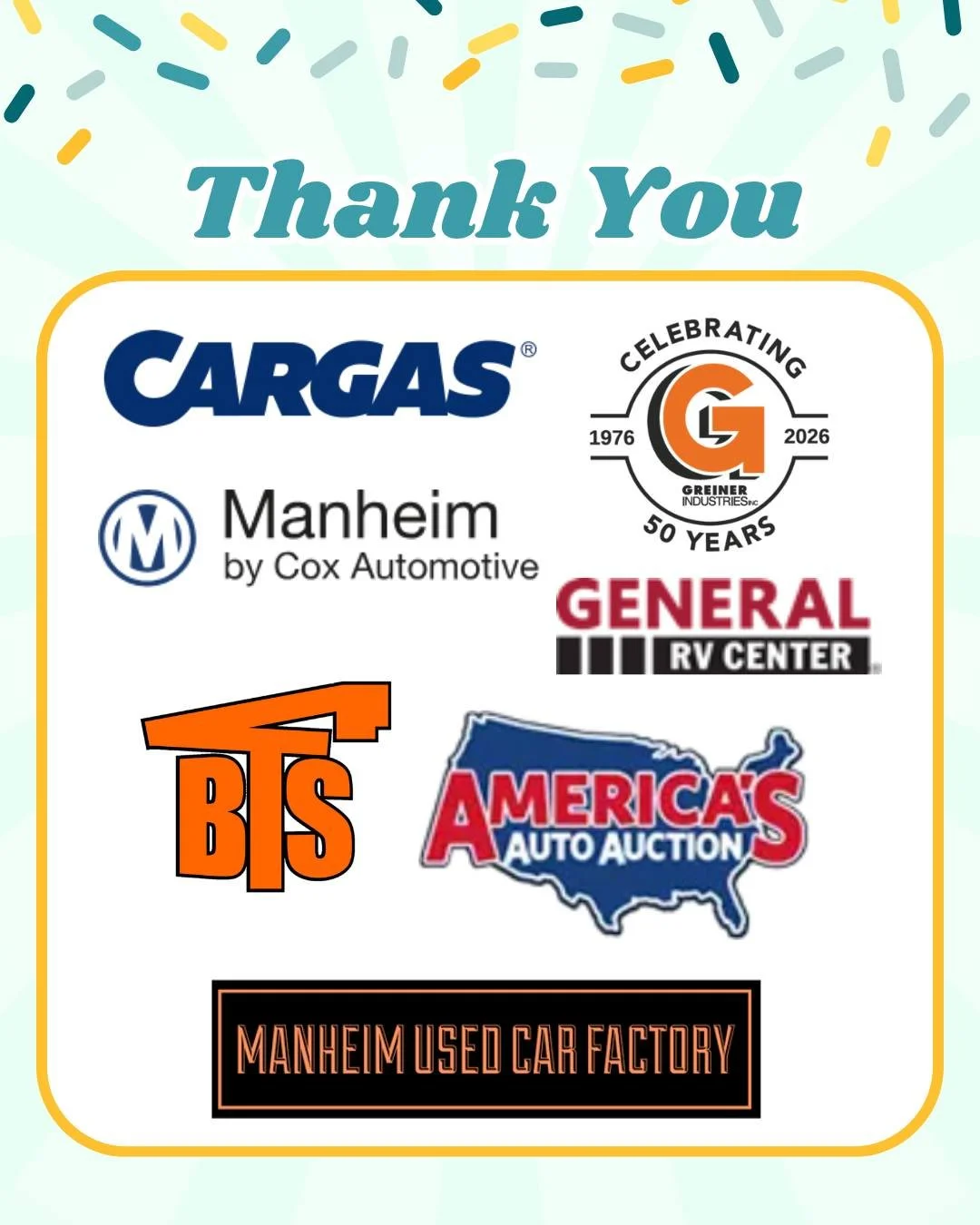 We&rsquo;re incredibly grateful to the many businesses helping make this year&rsquo;s Ice Cream Social possible. 
Thank you to:
@cargassystems 
@americasautoauctionlancaster 
@generalrvcenter 
 BTS Tree Services 
@greinerindustries 
@manheimpaautoauc