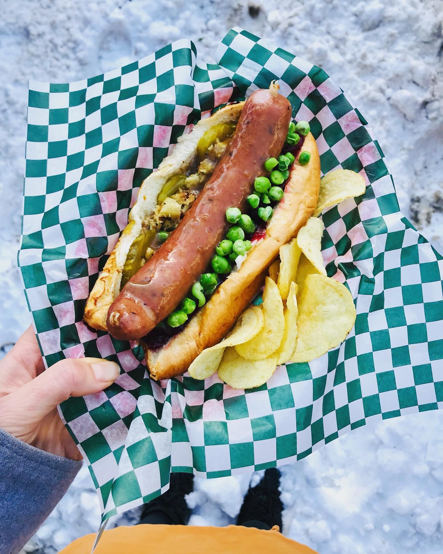 🎄The Christmas Dinner Dog🎄

Our December feature wiener is a Famous Fritz turkey smokie topped with all the festive fixing&rsquo;s! - cranberry sauce, stuffing, green peas, turkey gravy, bread n&rsquo; butter pickles, and grainy mustard. Served on 