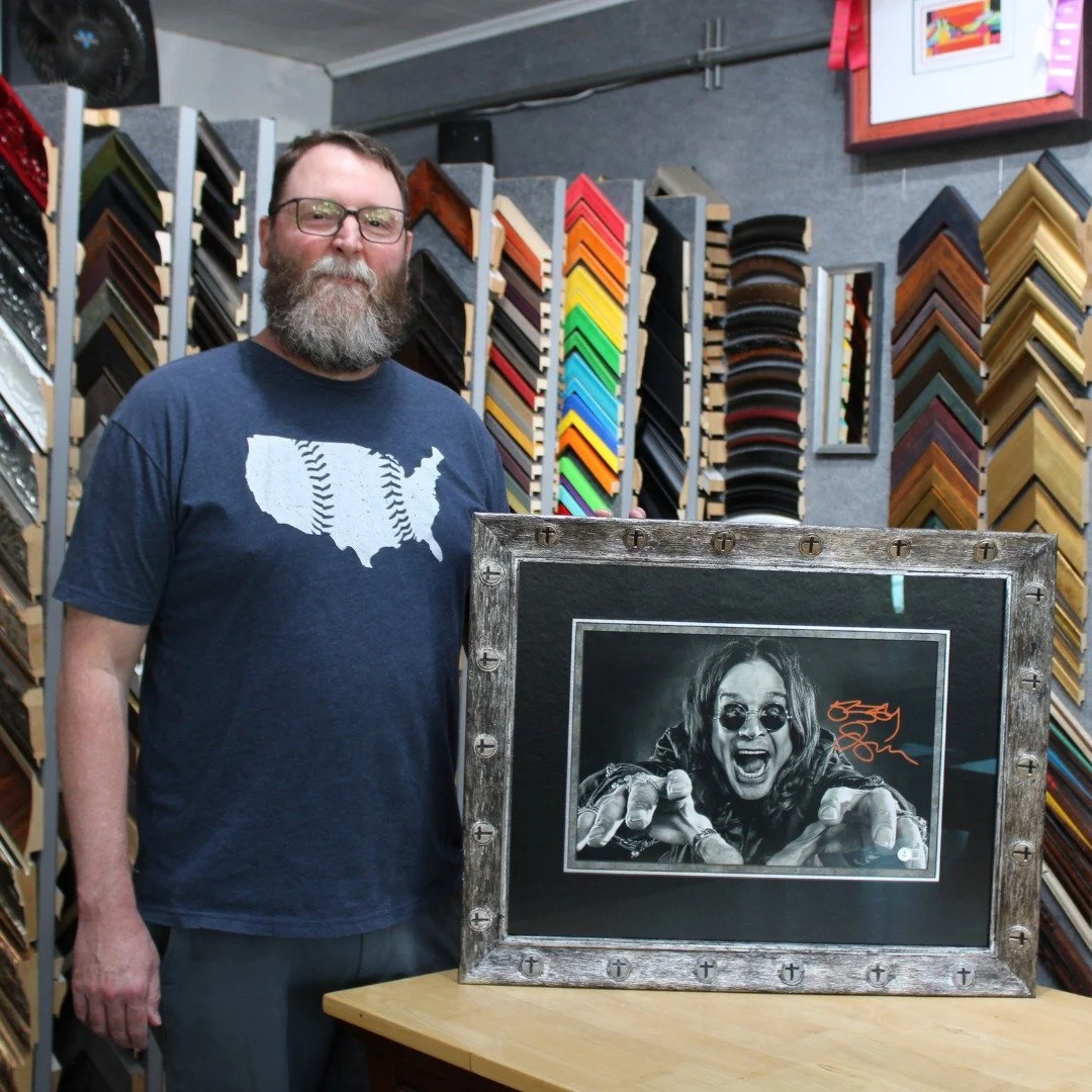 The Prince of Darkness deserves nothing less than legendary⚡️
When Justin brought us this signed Ozzy photo, he trusted us to run wild&mdash;and we did! The &ldquo;perfect&rdquo; frame came in gold, which simply wouldn't work. So we went rogue: hand-