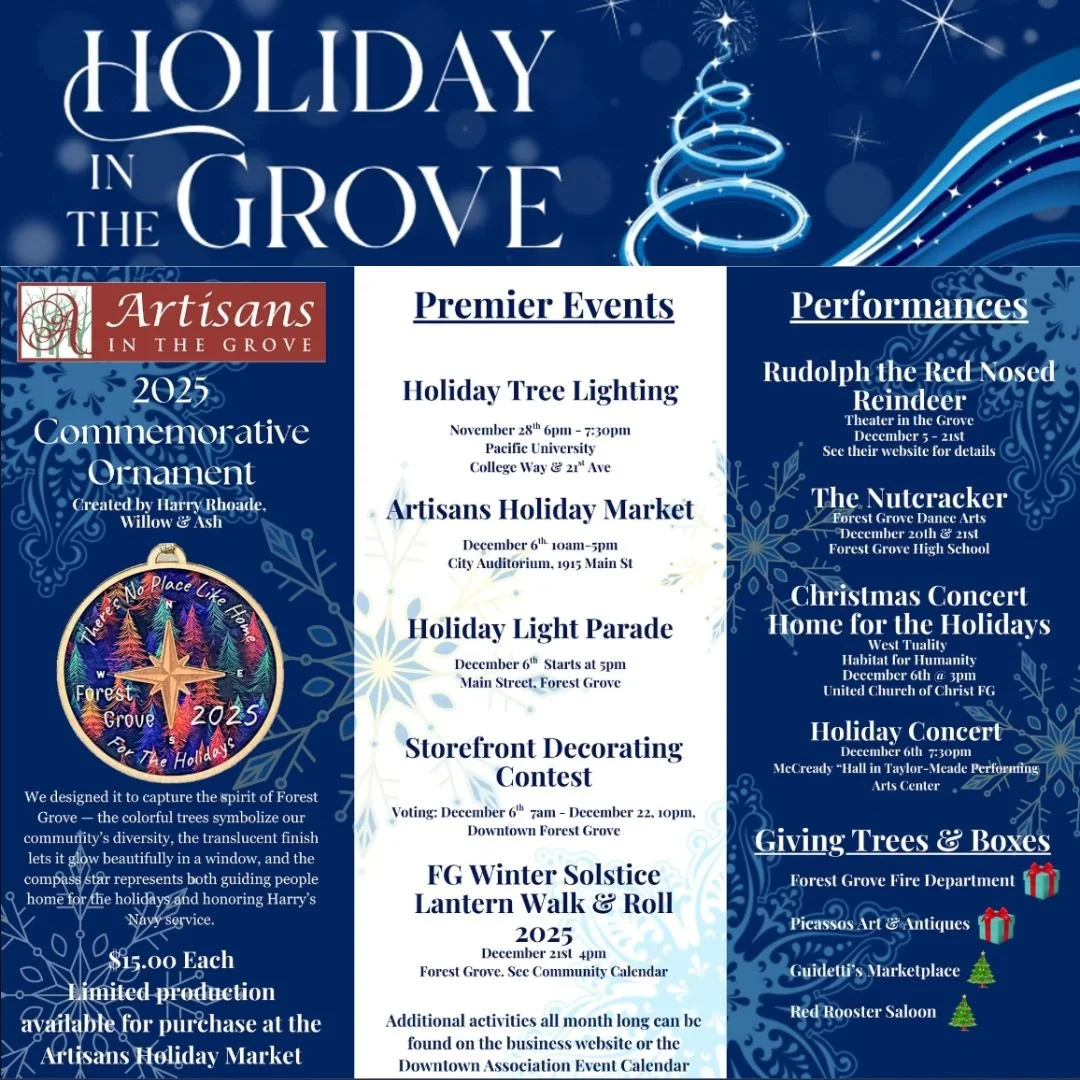 It&rsquo;s here &mdash; Holiday in the Grove is today! 🎁✨ Downtown Forest Grove will be buzzing with lights, music, shopping, and the Light Parade at 5pm. Huge thanks to the Downtown Association of Forest Grove for making it happen!

Stop by A Frame