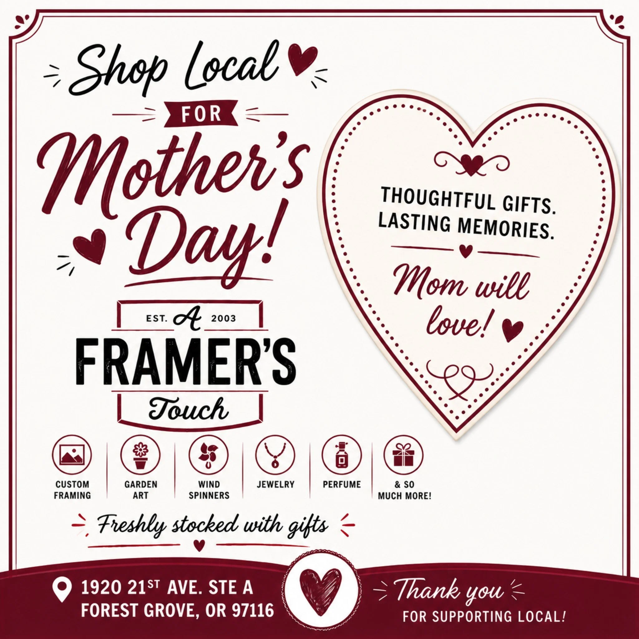 Last-minute Mother&rsquo;s Day shoppers, we see you 💛

Good news: we&rsquo;re stocked with garden art, jewelry, local consumables, and all kinds of thoughtful little gifts perfect for moms, grandmas, art lovers, and hard-to-shop-for humans alike.

S