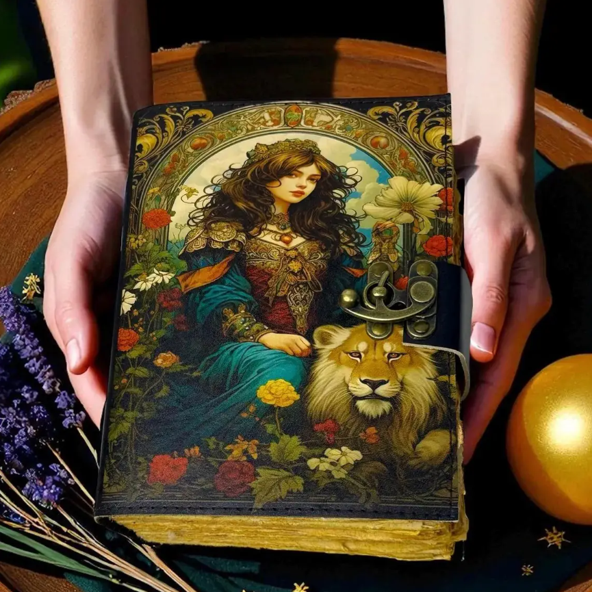Maiden and Lion 2 - Hand-Bound Leather Journal .png