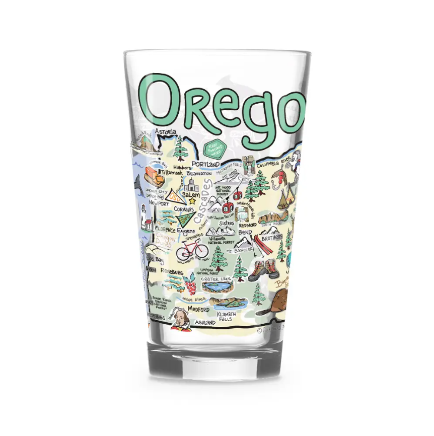 Oregon Map 16 oz Embossed Drinking Glass Souvenir
