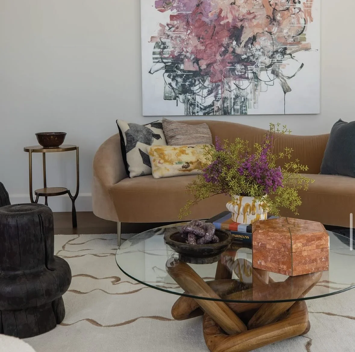 Color palettes in what we like to call regal purples and grays brought to life the warmer tones and textures in this San Francisco client&rsquo;s high-rise living space. 

Photography: @nicolediannephoto 
Styling: @hickscazenave 
Design: @hickscazena