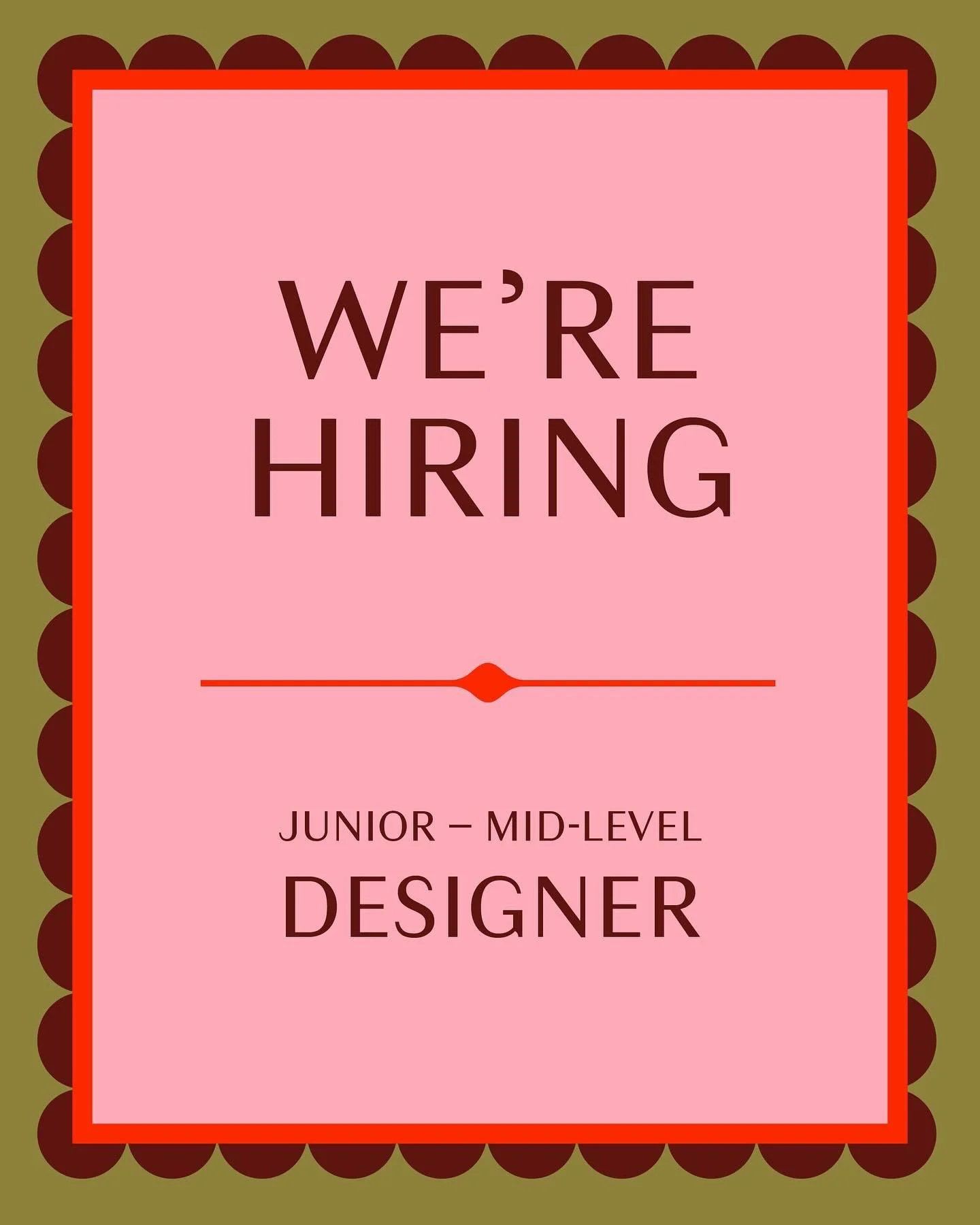 We are hiring! Specifically for a full time junior or mid-level designer. 🌸

Key requirements:
- 2-6 years experience 
- Bay Area-based; SF preferred
- Available to work in-studio 
- CAD and PM-proficient 
- Familiarity with vendors and processes 
-