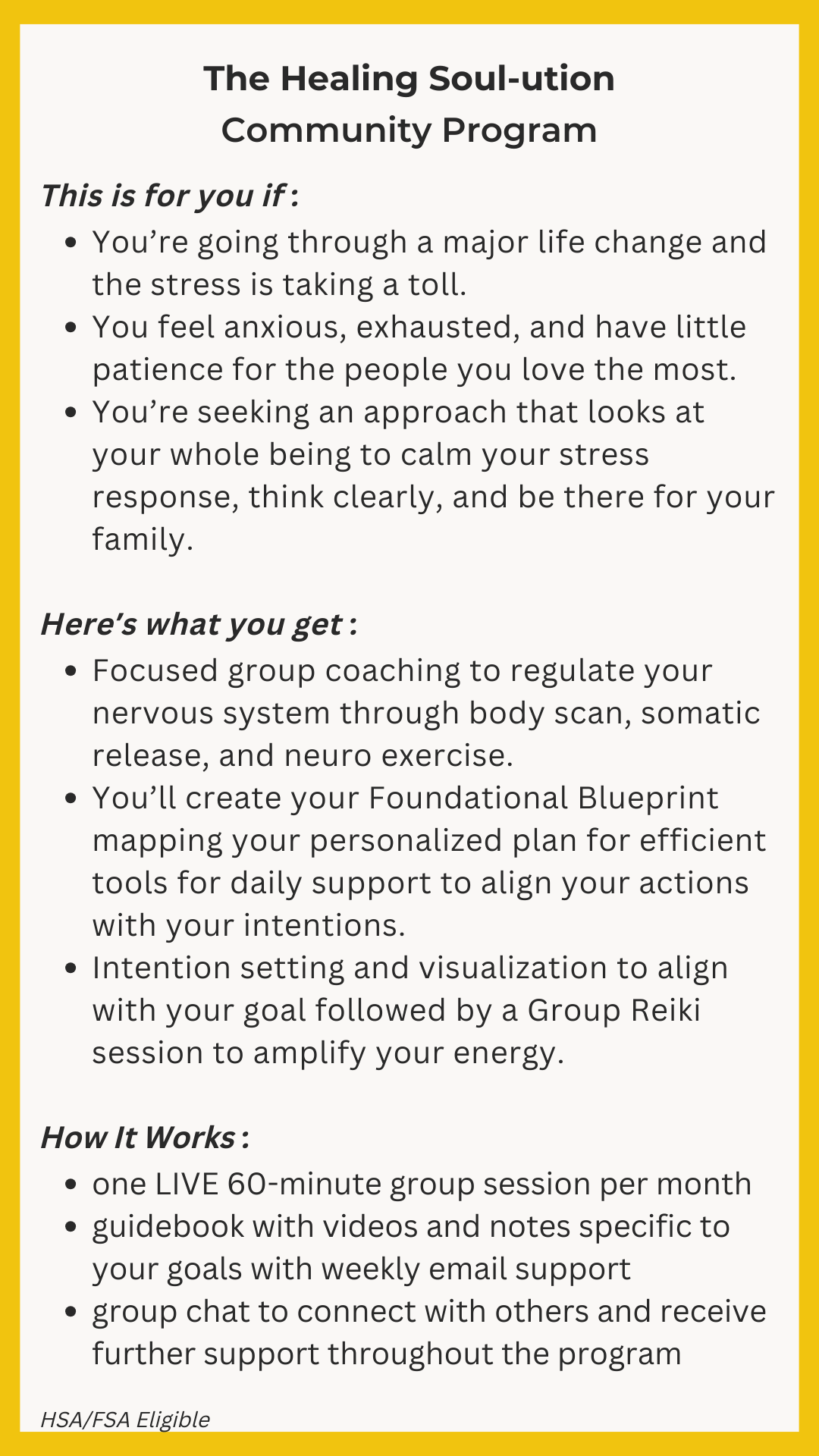 The Healing Soul-ution Community Program Description