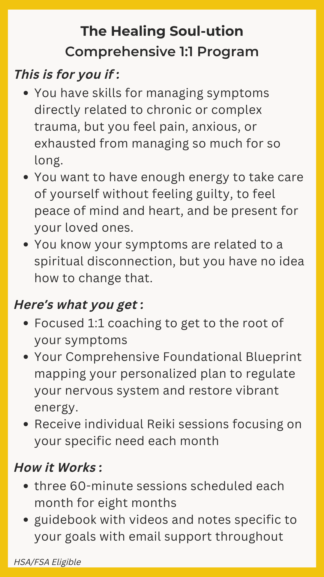 The Healing Soul-ution 1:1 Comprehensive Program Description