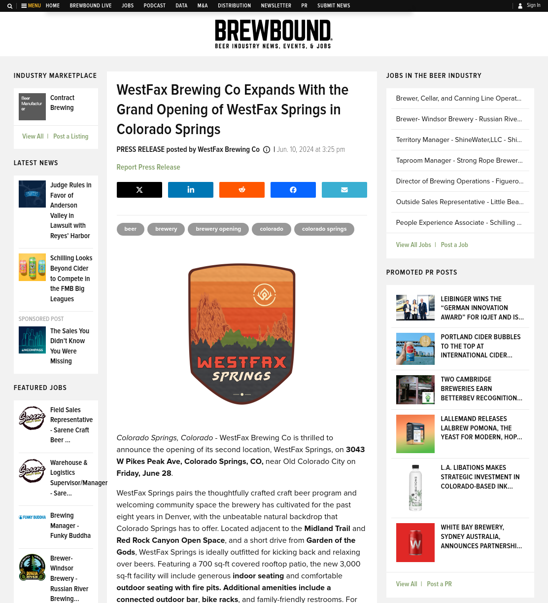 WestFax Brewing Co Expands With the Grand Opening of WestFax Springs in Colorado Springs