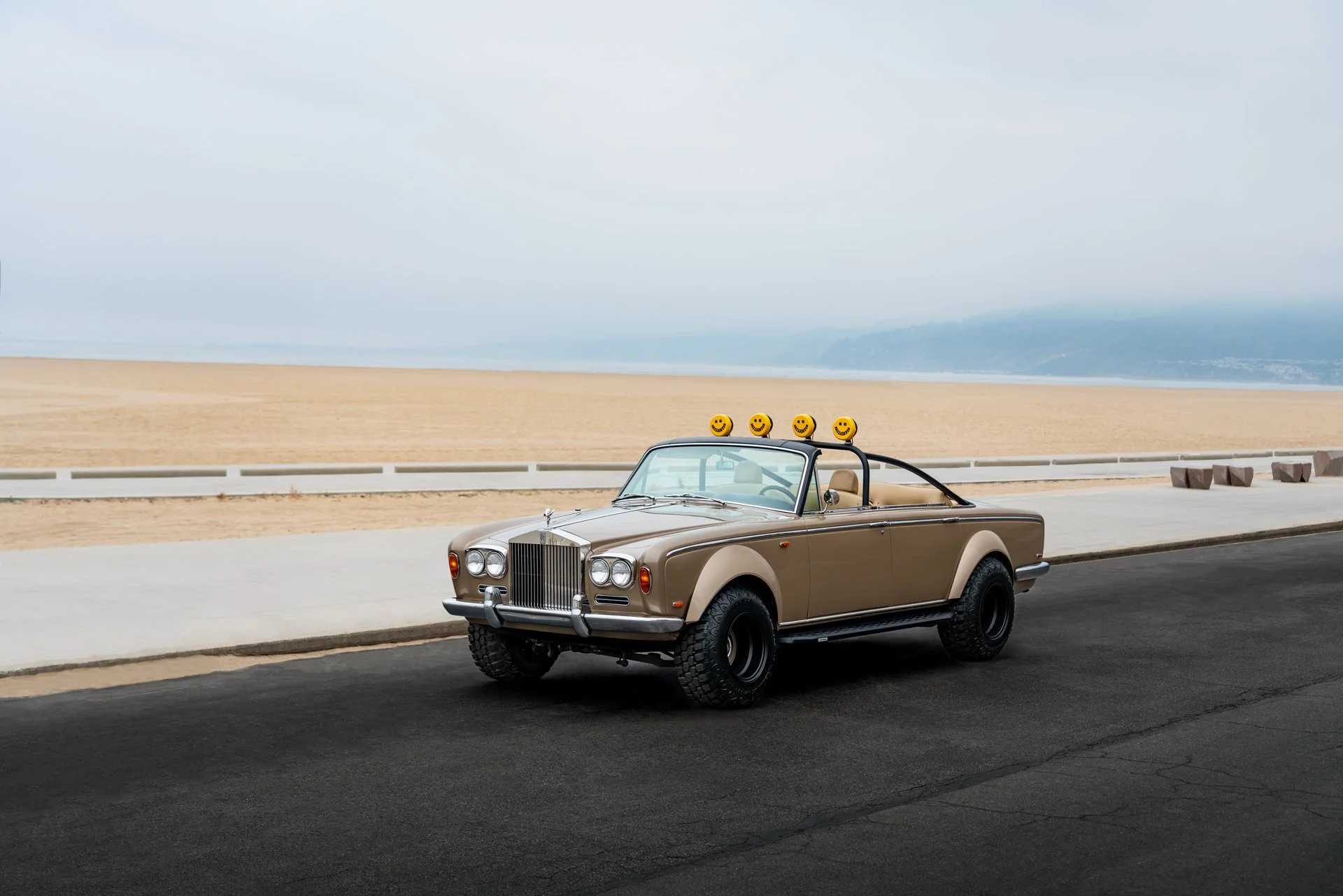 Bad Bunny's off-road convertible Rolls-Royce at Santa Monica Beach