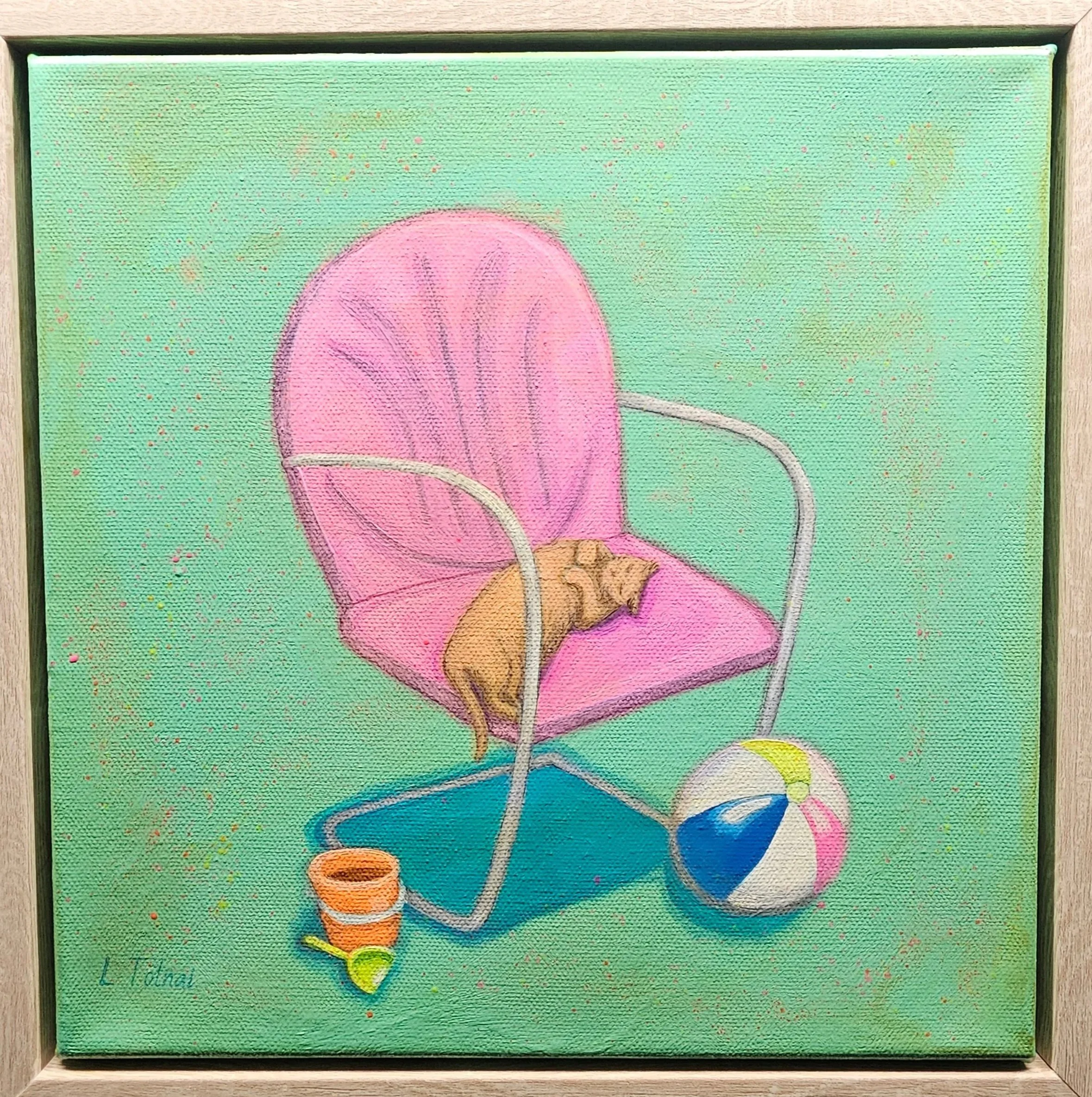 "Don't Forget the Sunscreen" Acrylic on canvas, 10" x 10", framed