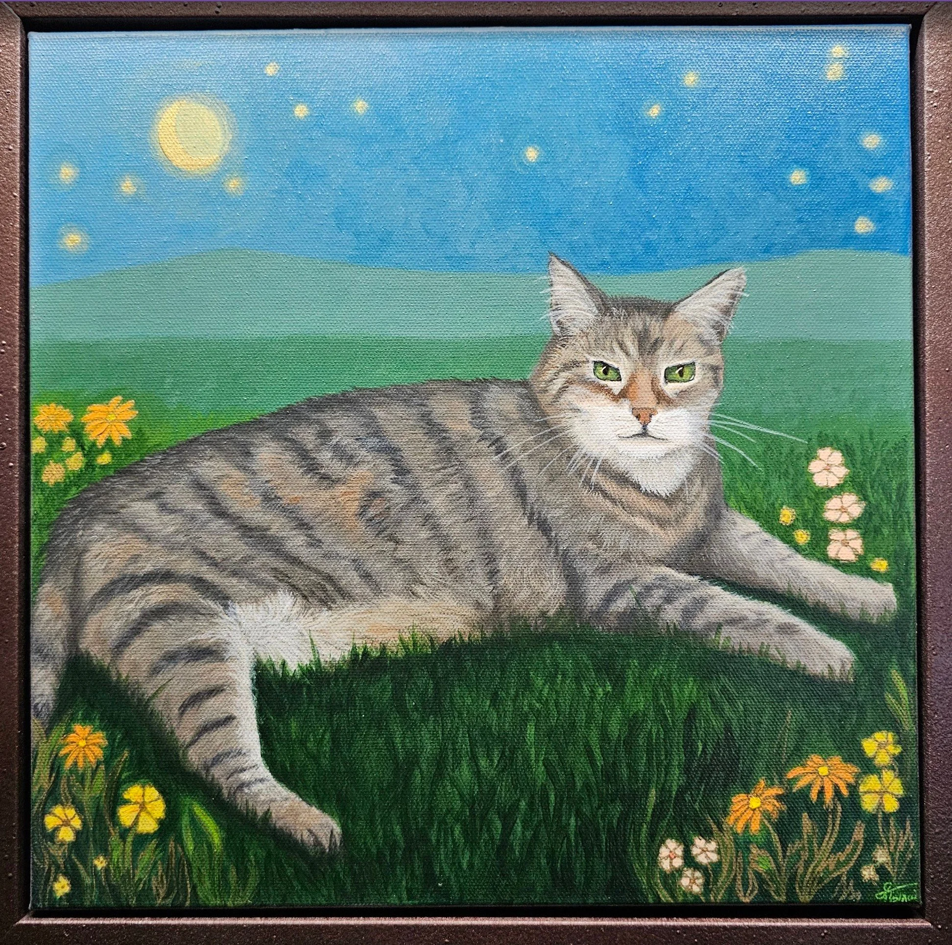 "Luna" Acrylic on canvas, 12" x 12", framed - commission