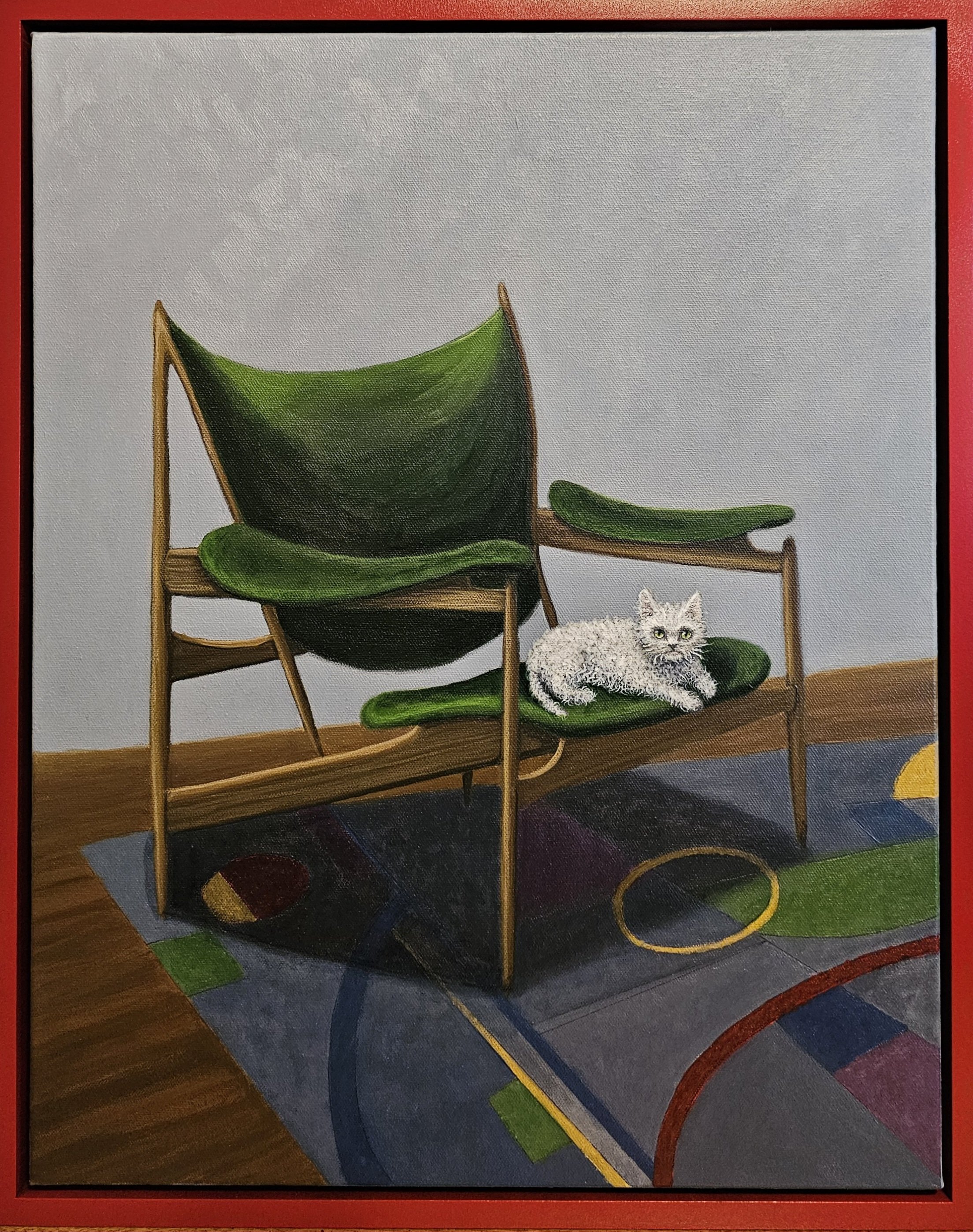 "LeShat (sheep-cat) on a Finn Juhl Chair, Acrylic on canvas, 16" x 20", framed