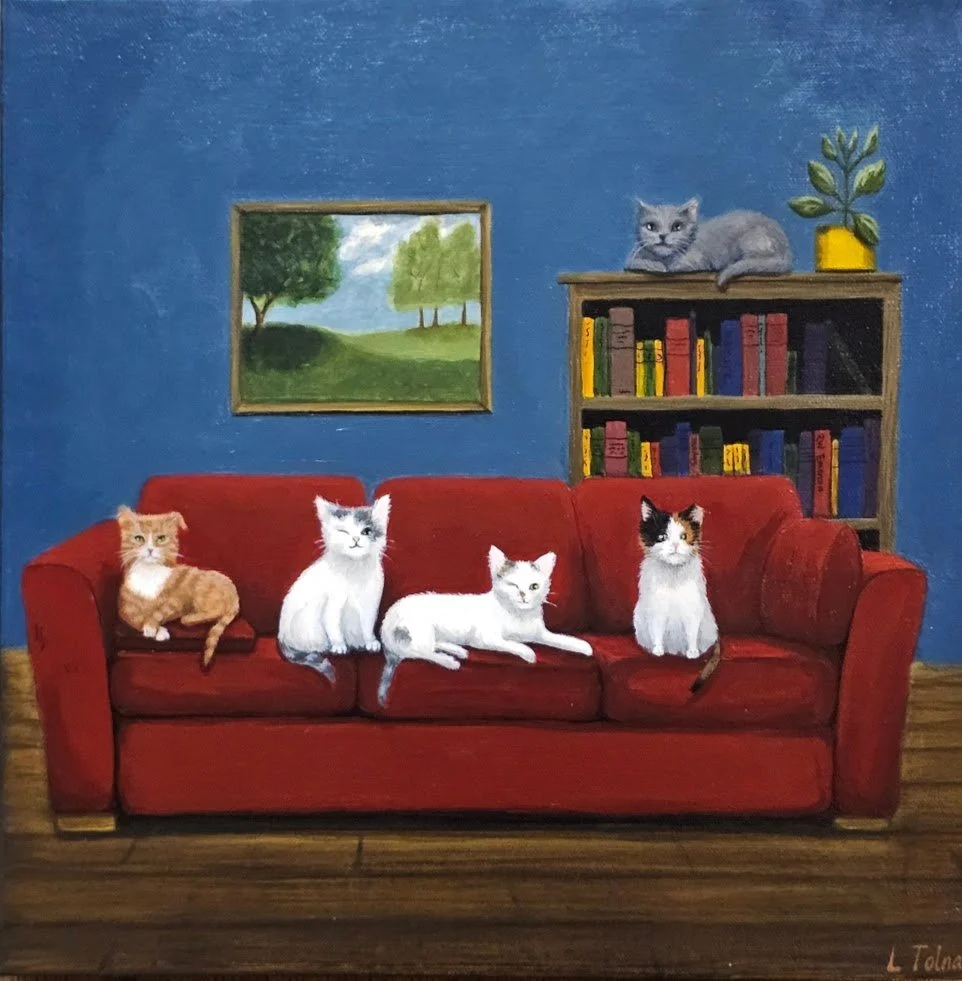 Five Cat Commission, Acrylic on canvas, 12" x 12"