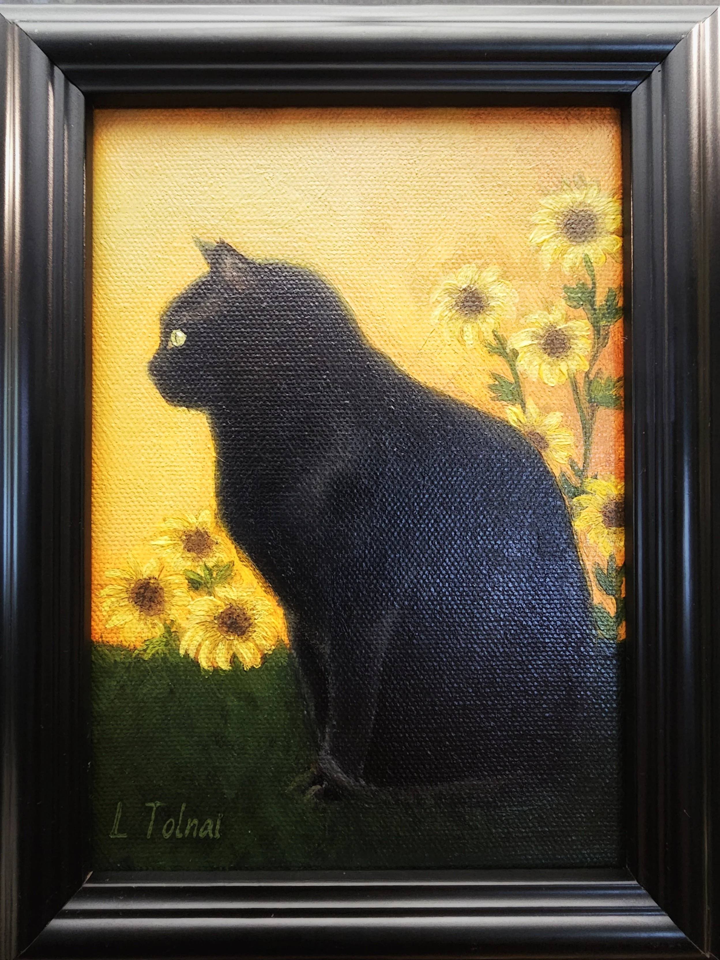 "Summer Sunset", acrylic on canvas, 5" x7", framed - On display at Salem Cat Museum in Salem, MA through November 10th, 2026