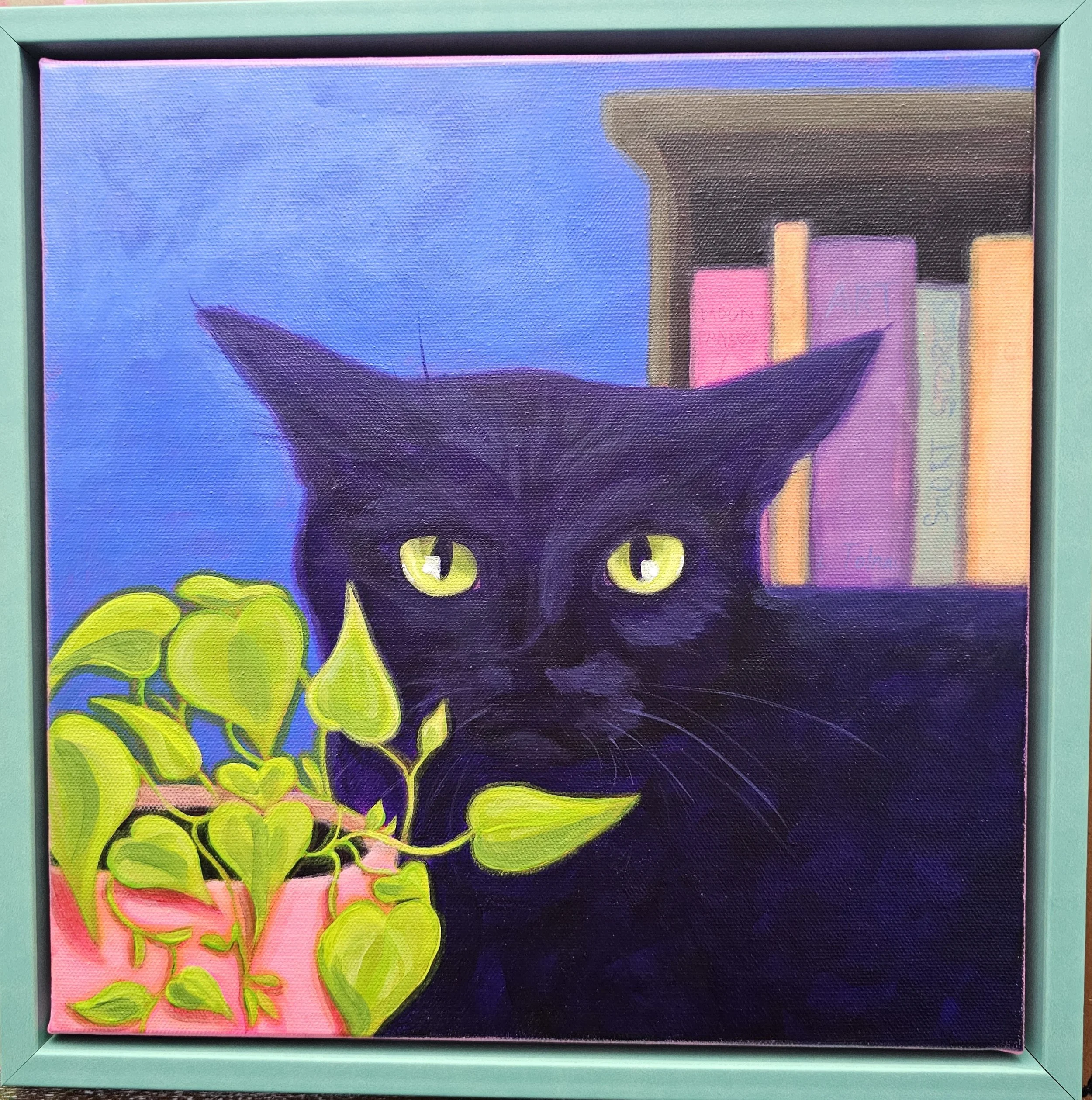 "The Bookworm", Acrylic on canvas, 12"x12", framed