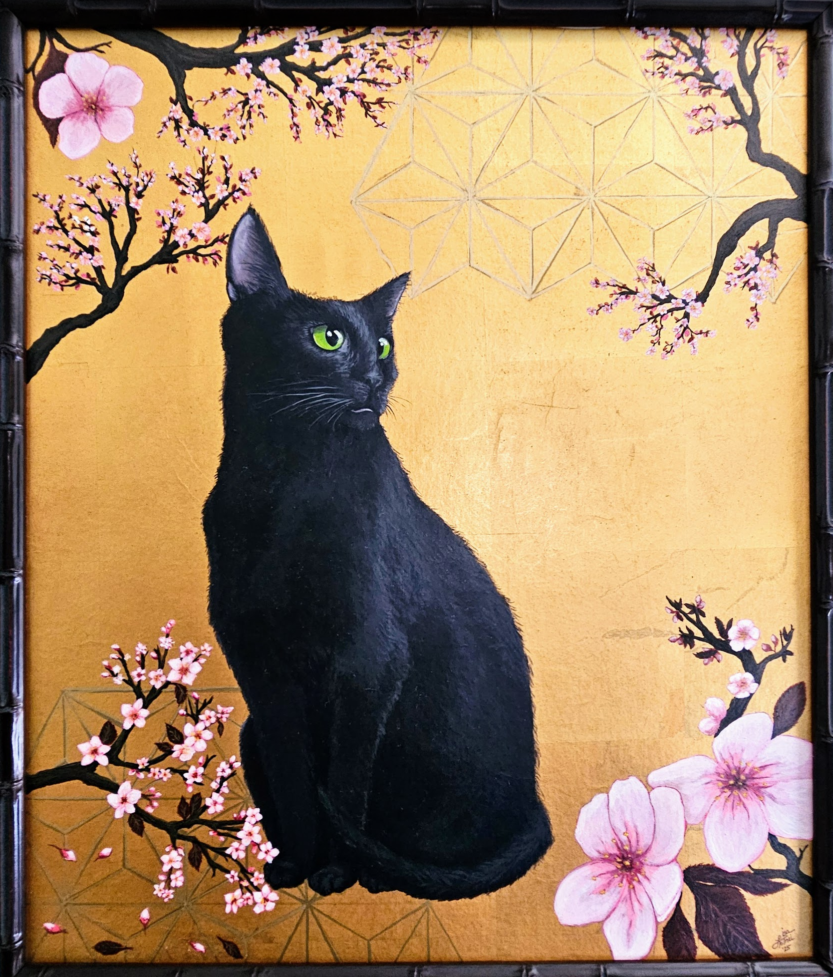 "Spring" Acrylic on gold leaf board with marker, 20" x 24", framed - not for sale