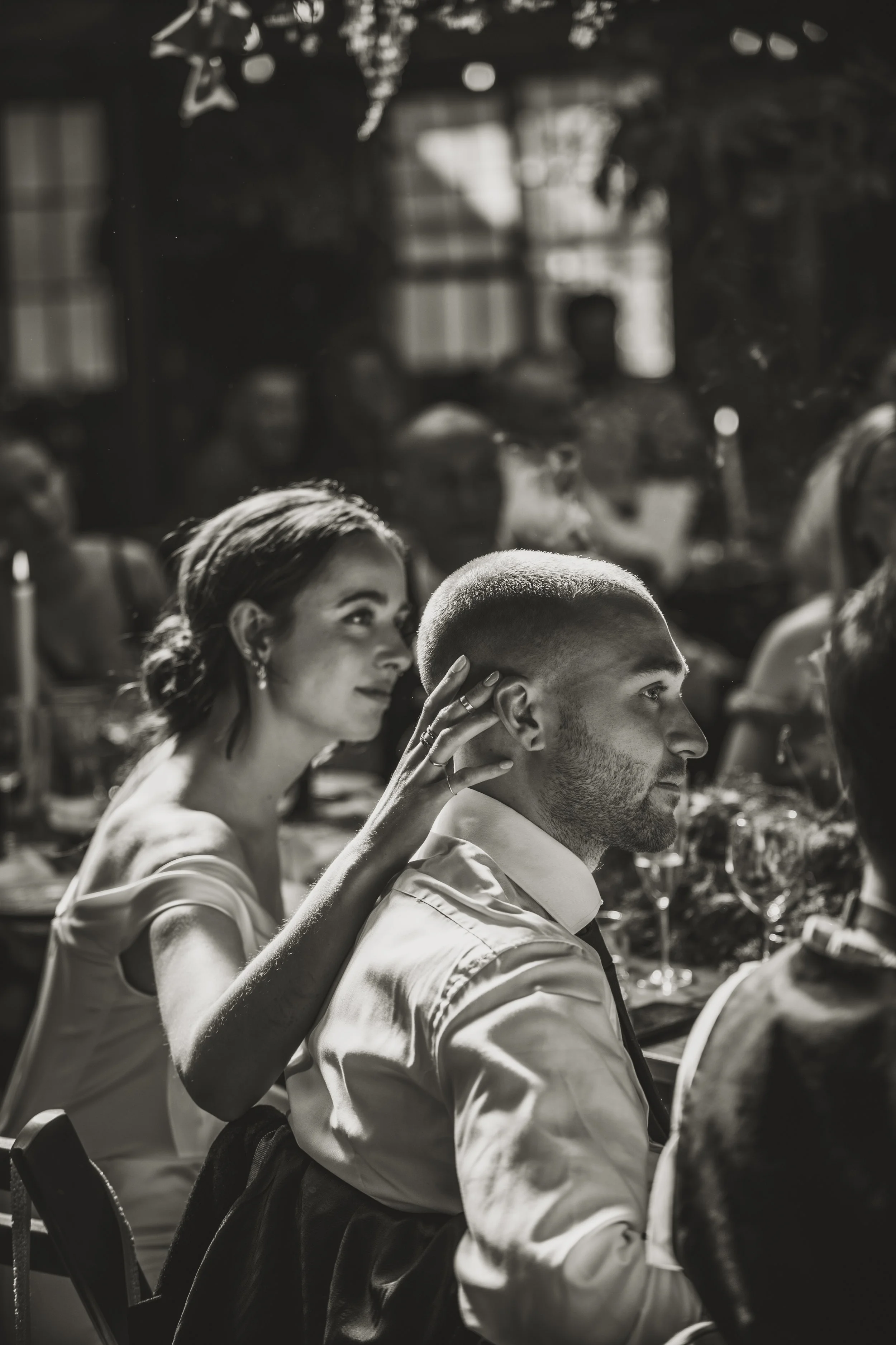 A bride and groom together on their wedding day at the Biscuit Factory in Edinburgh