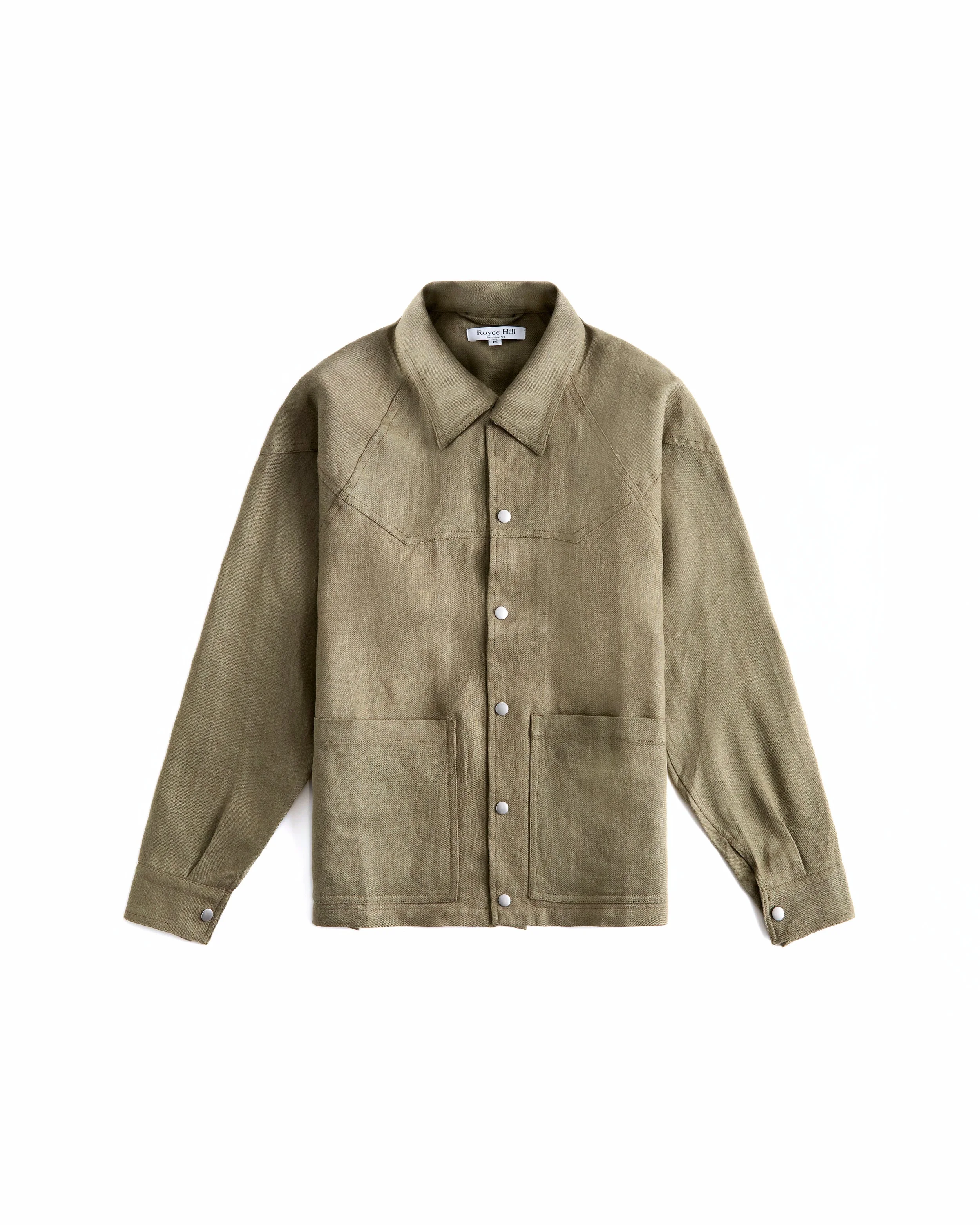 Army Green Linen Paneled Snap Jacket.jpg