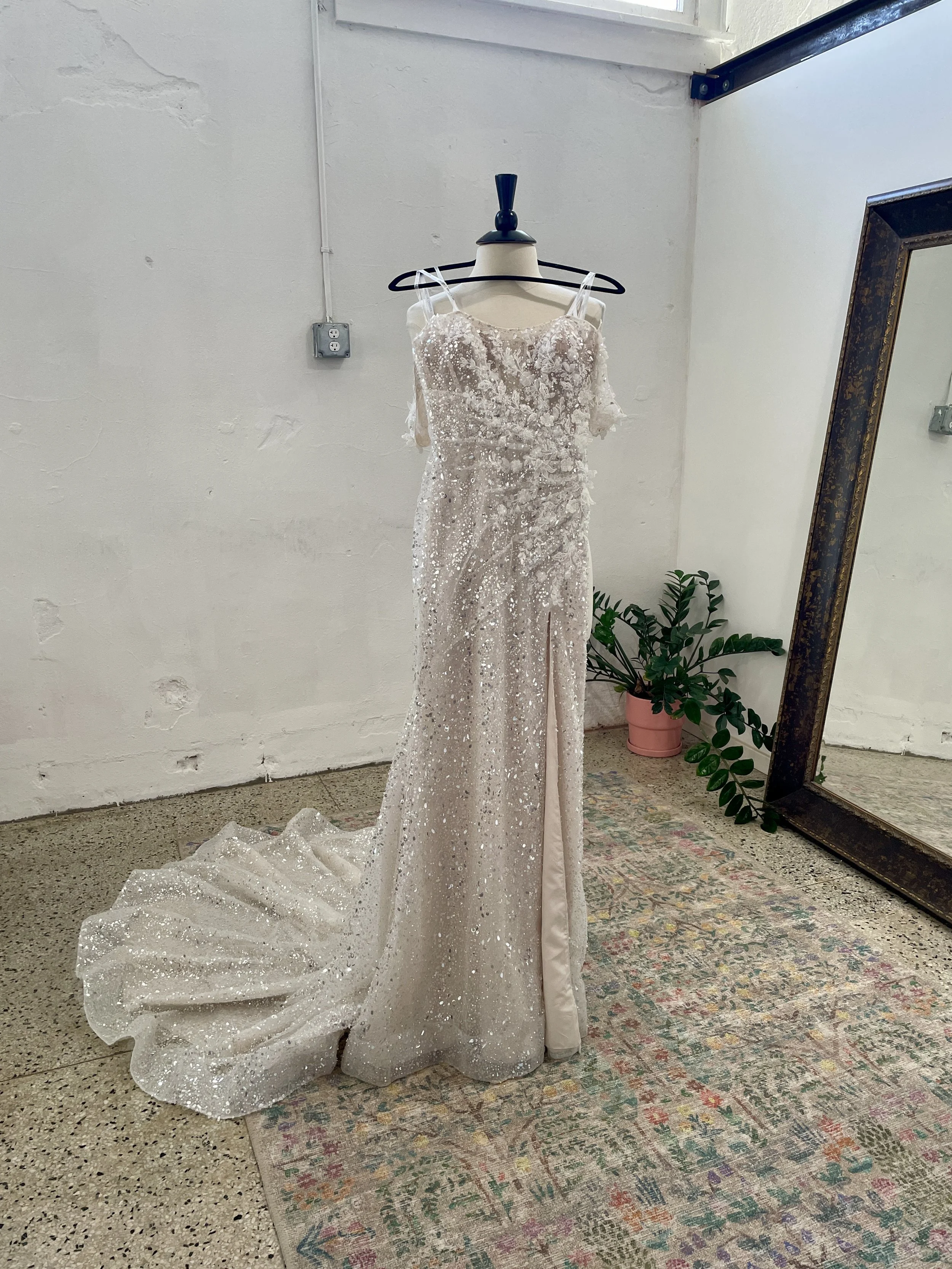 madeline gardner sequin fit and flare with slit