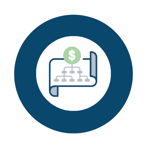 Icon depicting a flowchart with a dollar sign, suggesting financial planning or investment.