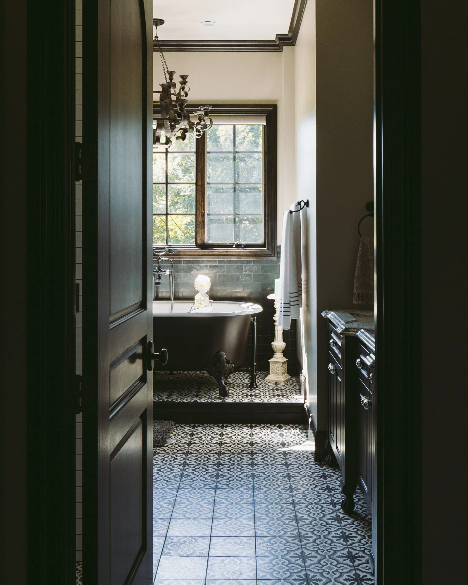 Luxury bathroom with iron tub