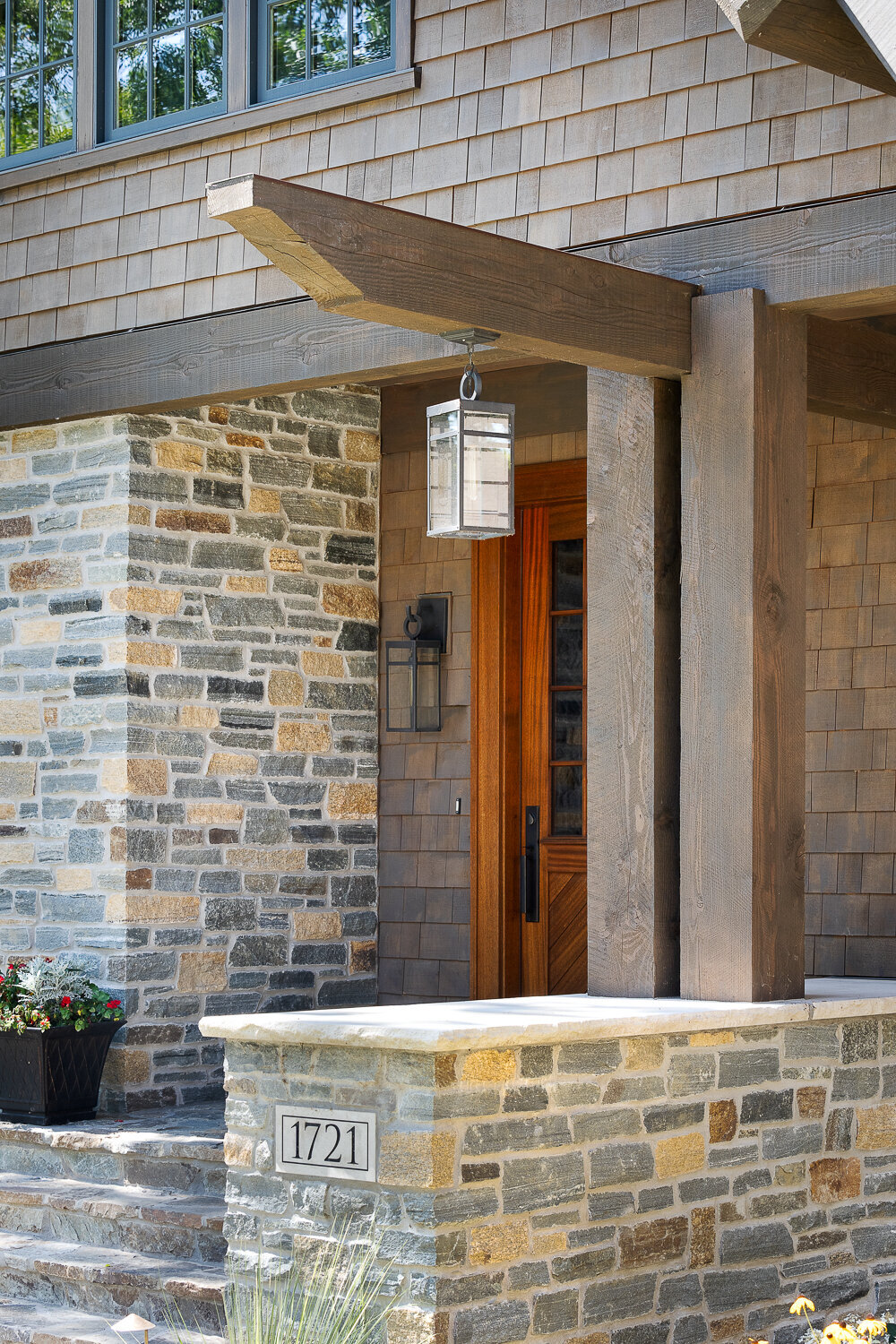 Architecturally designed front porch made of stone