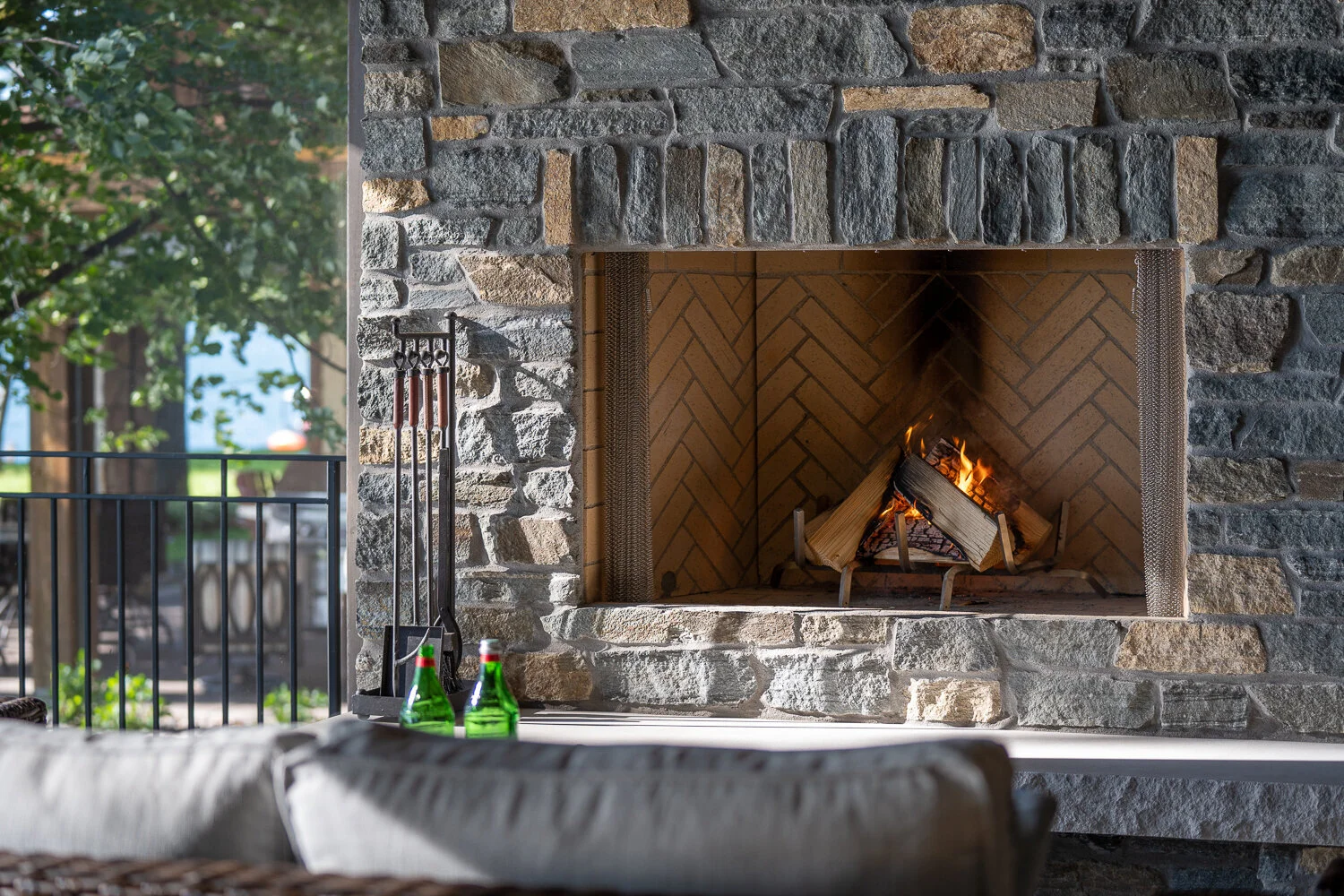 Stone fireplace detail