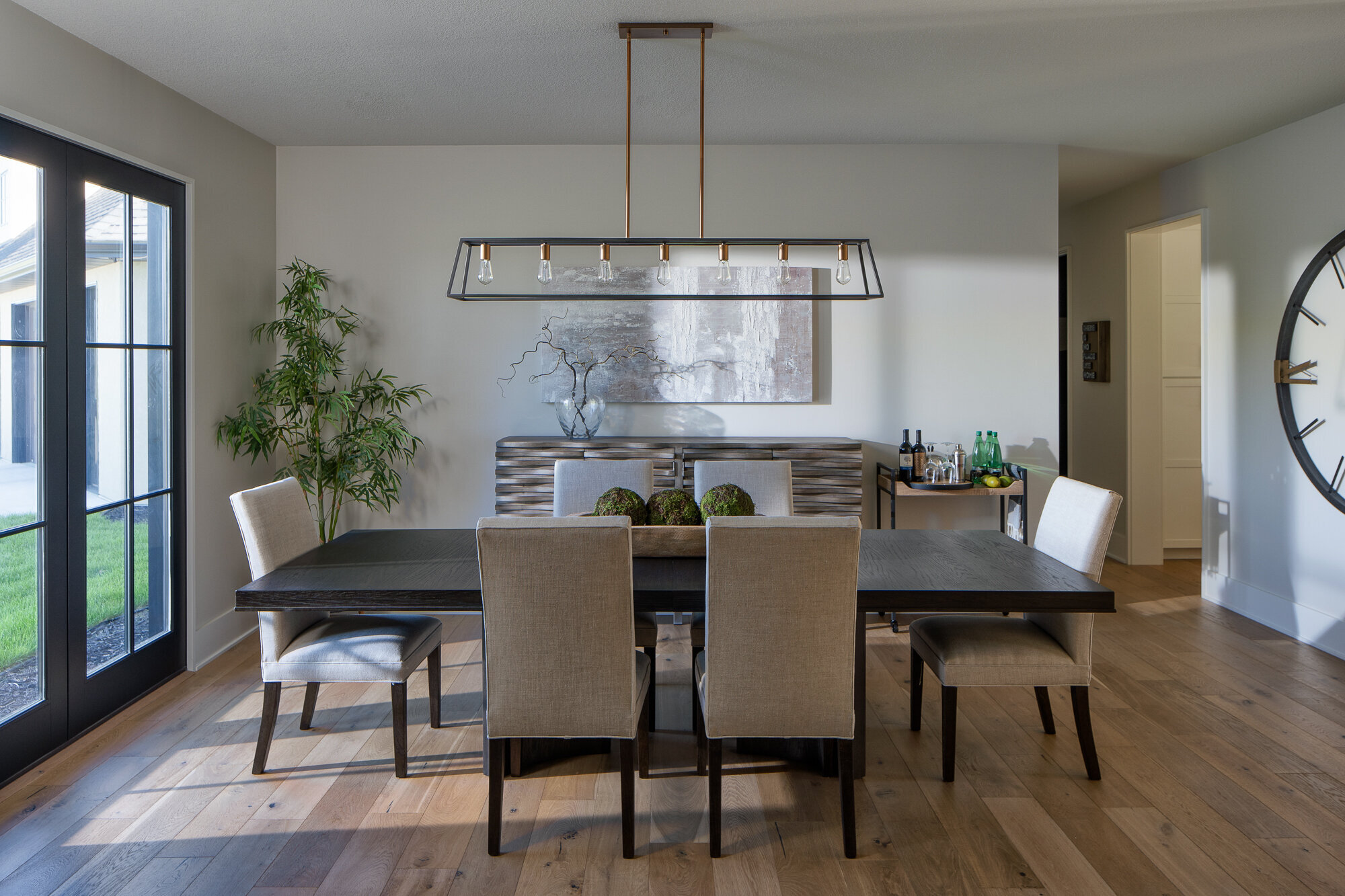Contemporary formal dining room with beautiful morning light