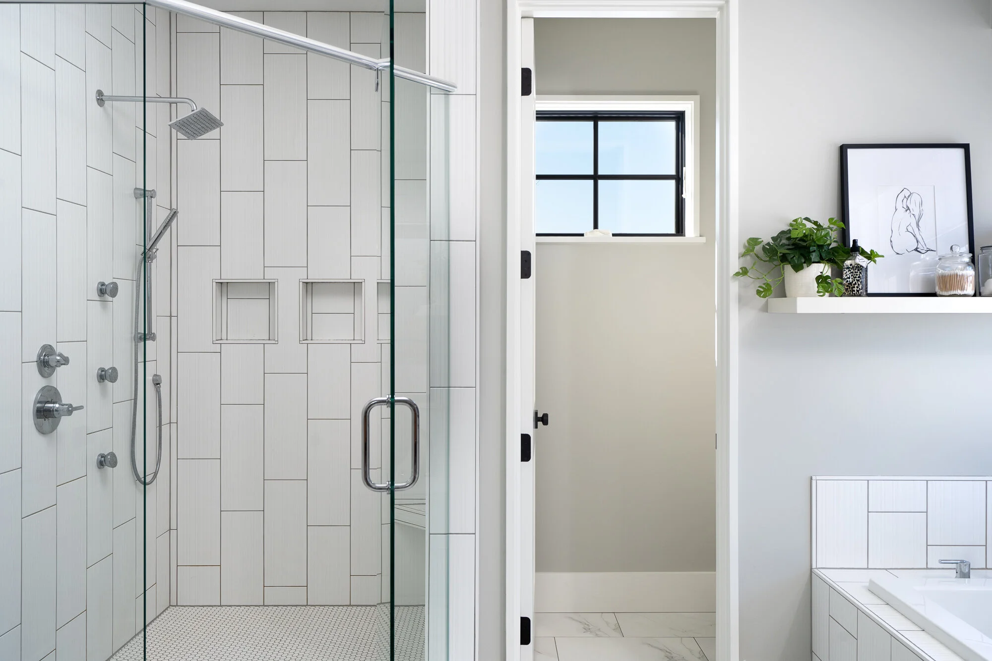 Beautiful tile work in this modern southern Minnesota bathroom