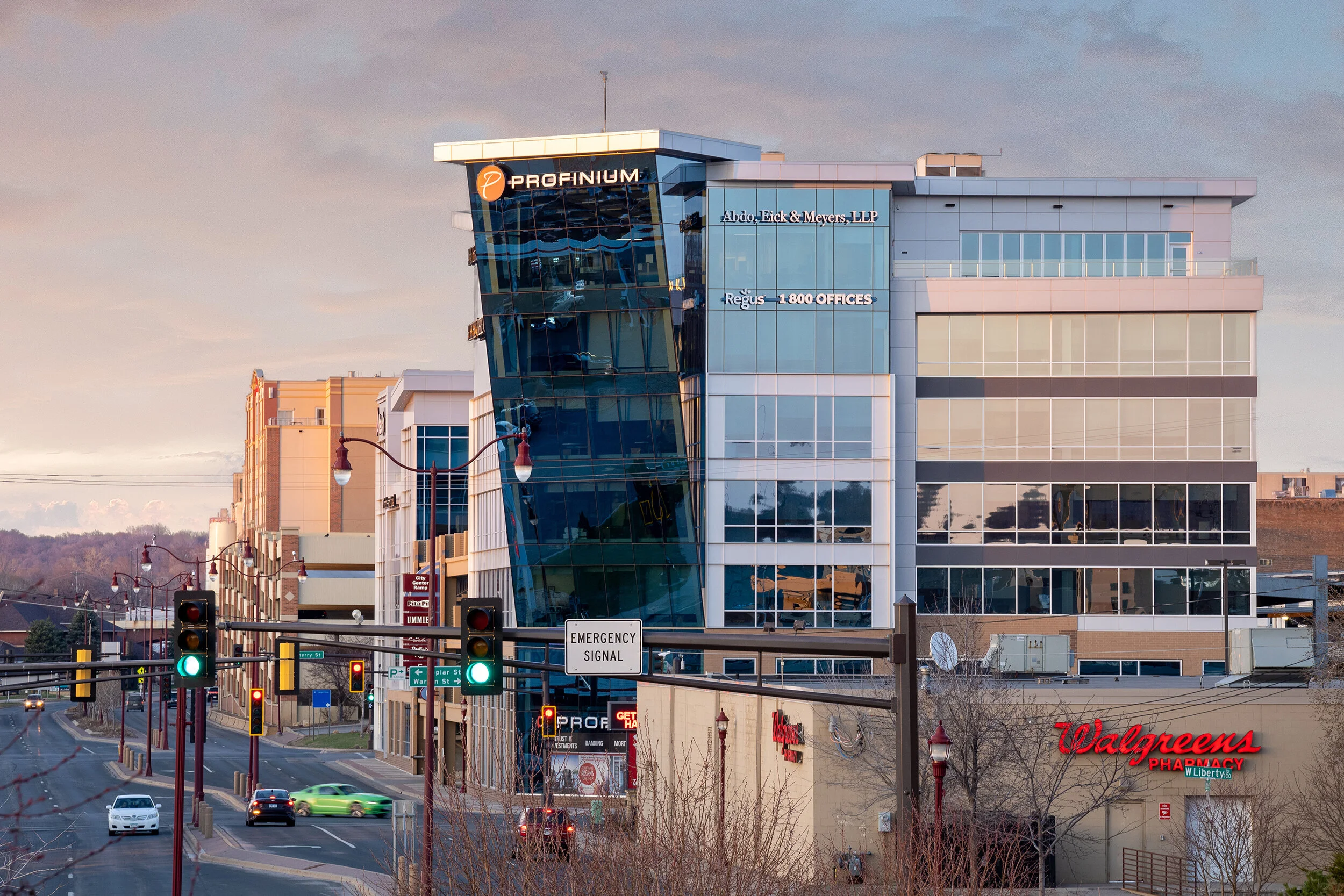 Architectural photograph of Profinium Tower in downtown Mankato, MN
