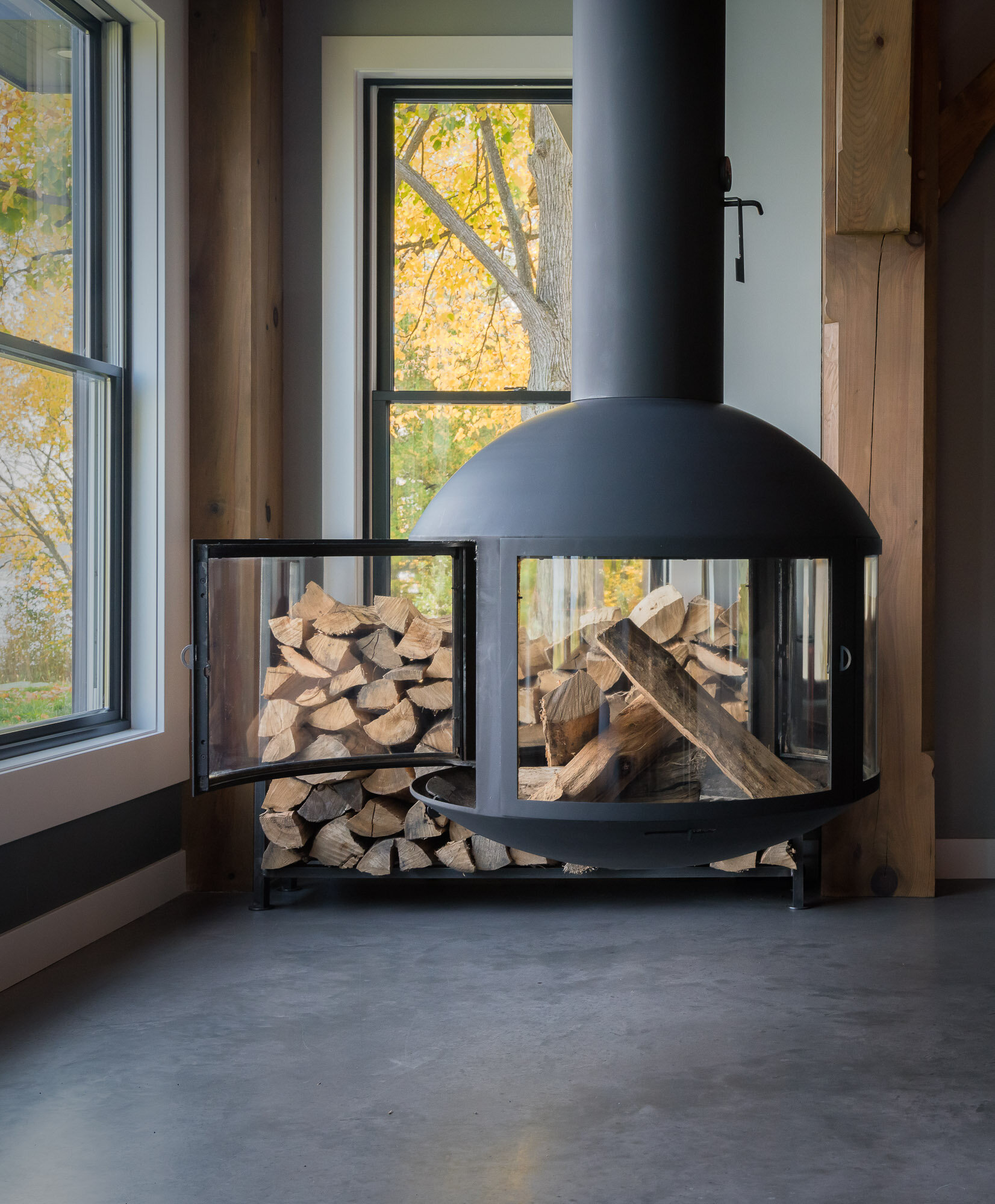 This Focus fireplace shown empty to display how wood is loaded