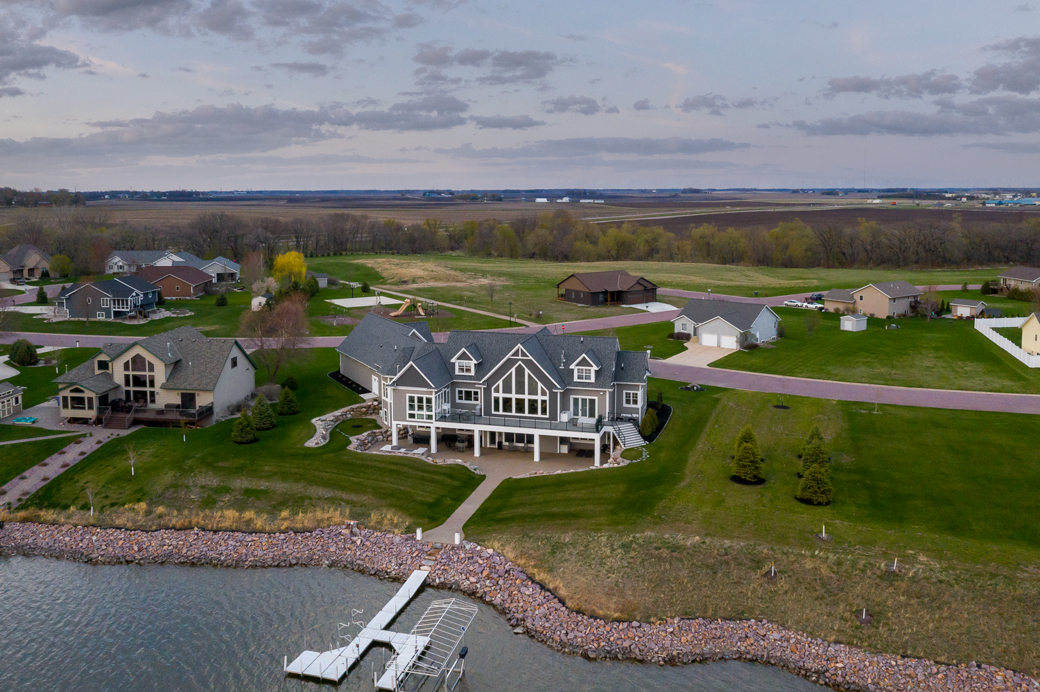 architectural drone photography of a Minnesota lake home