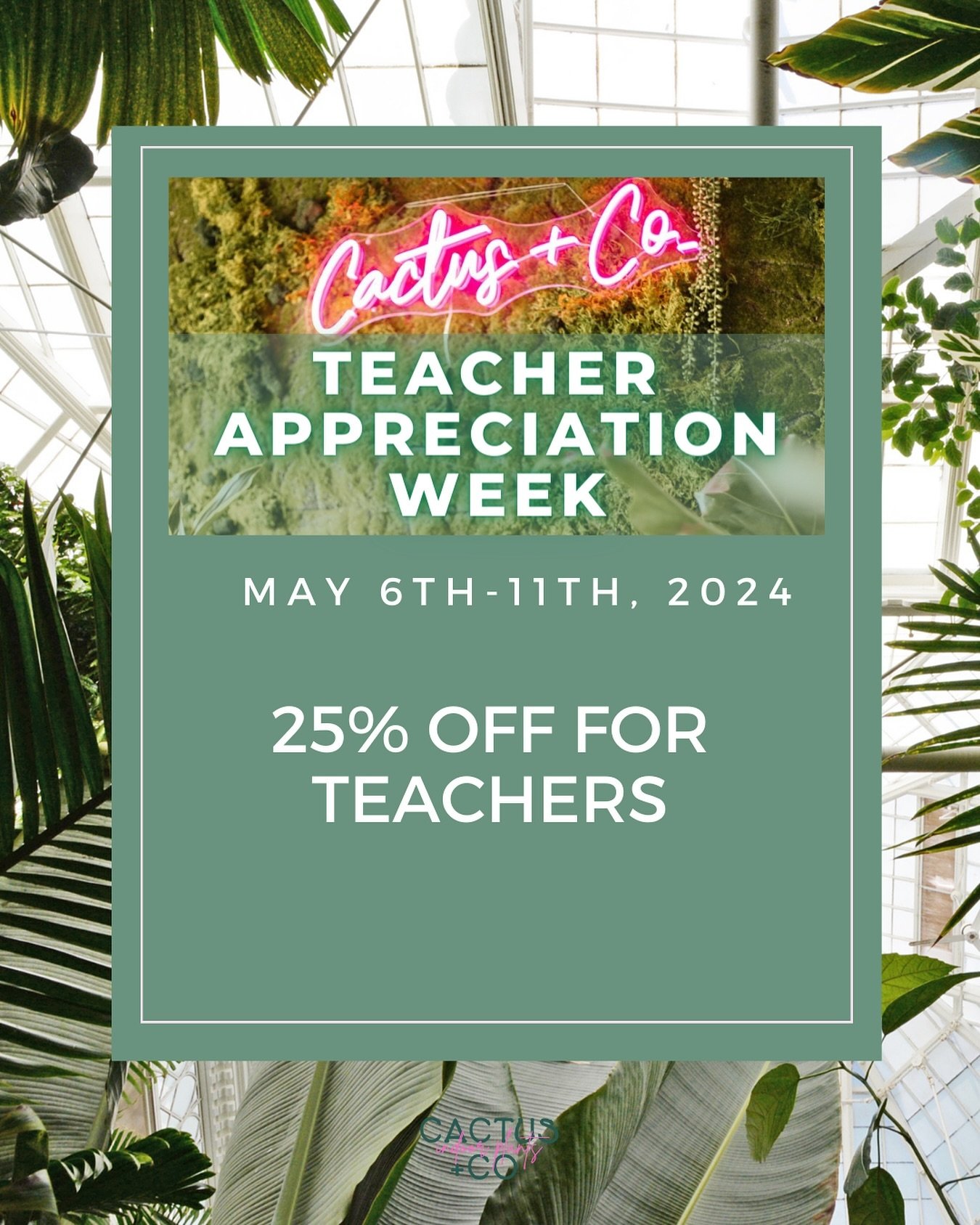 A special discount for any teachers shopping with us this week, just mention that you&rsquo;re a teacher at checkout to save 25% on your purchase 😊🌵🪴