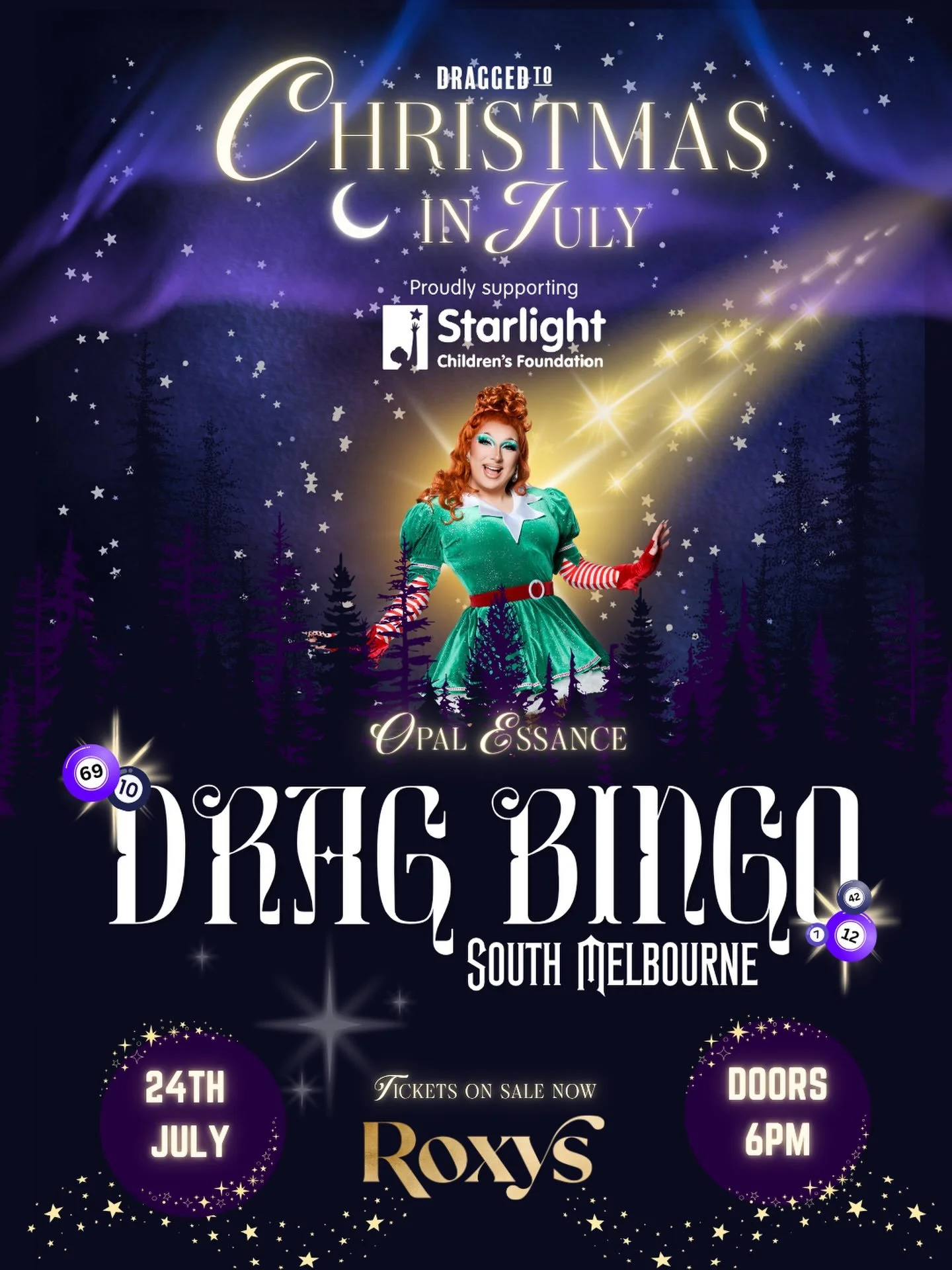 DRAGGED TO CHRISTMAS IN JULY IS COMING TO ROXY&rsquo;S! 

Get ready, South Melbourne &mdash; we&rsquo;re bringing the sparkle, sass and festive chaos to Roxy&rsquo;s for one fabulous night of Drag Bingo with the incredible Opal Essance.

Expect outra