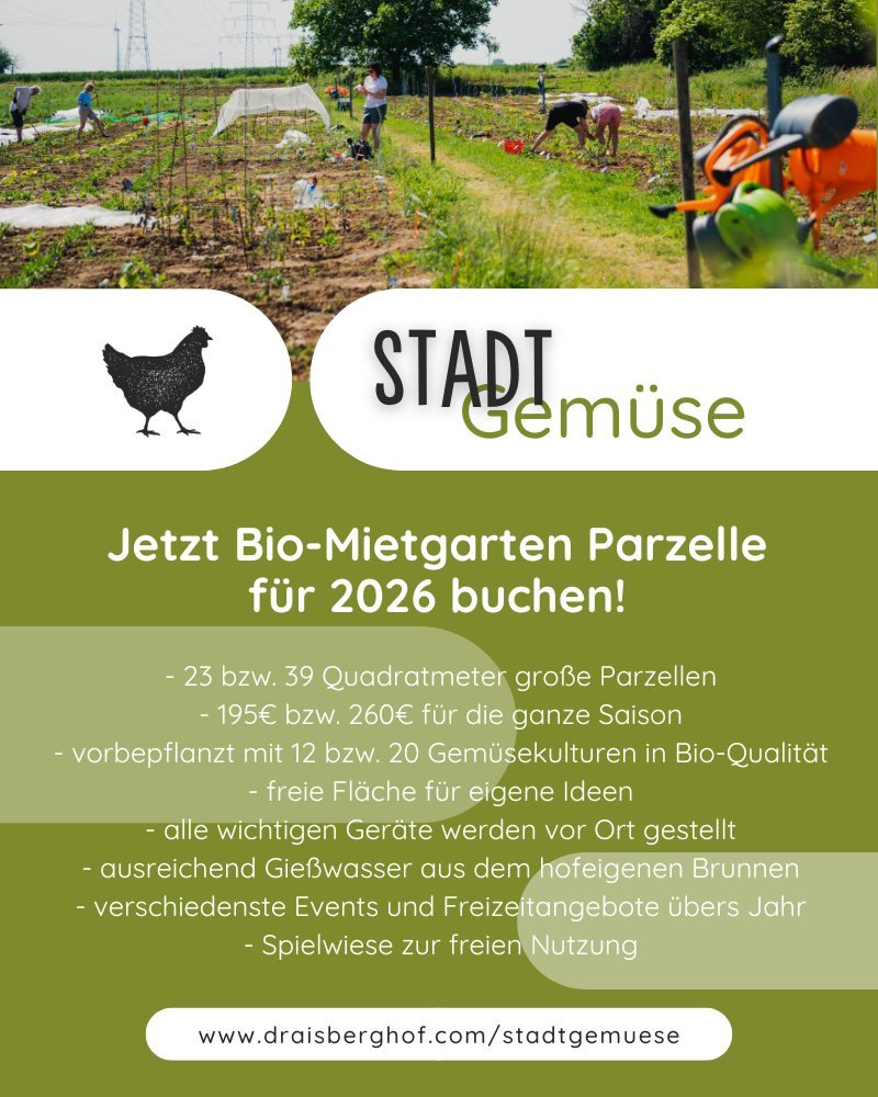STADTGEM&Uuml;SE // Im Mai starten wir unsere mittlerweile sechste Stadtgem&uuml;se Saison auf dem Draisberghof. Du willst auch Teil unserer Garten-Community werden? Dann buche jetzt unter www.draisberghof.com/stadtgemuese Deine Parzelle f&uuml;r 202