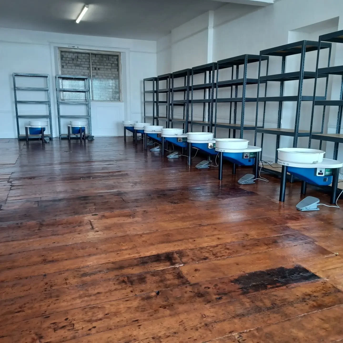 5 years ago. I really underestimated how many more shelves were needed. 
The floors were newly polished and looked beautiful until the first class. 

#stleonardsceramics