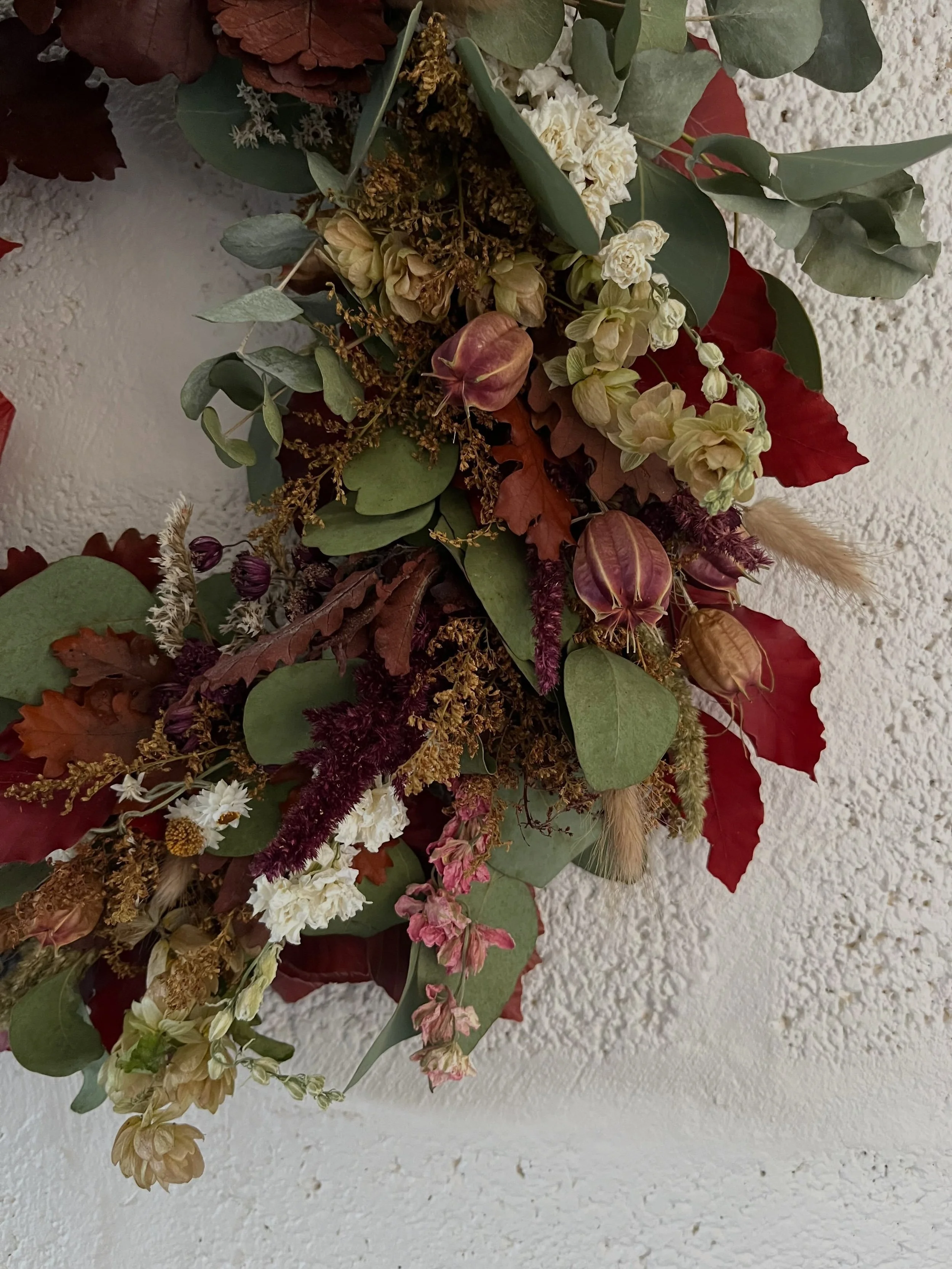 Last of the autumn harvest  including Amaranth, Ammobium, Hops, Helichrysum and Astilbe.