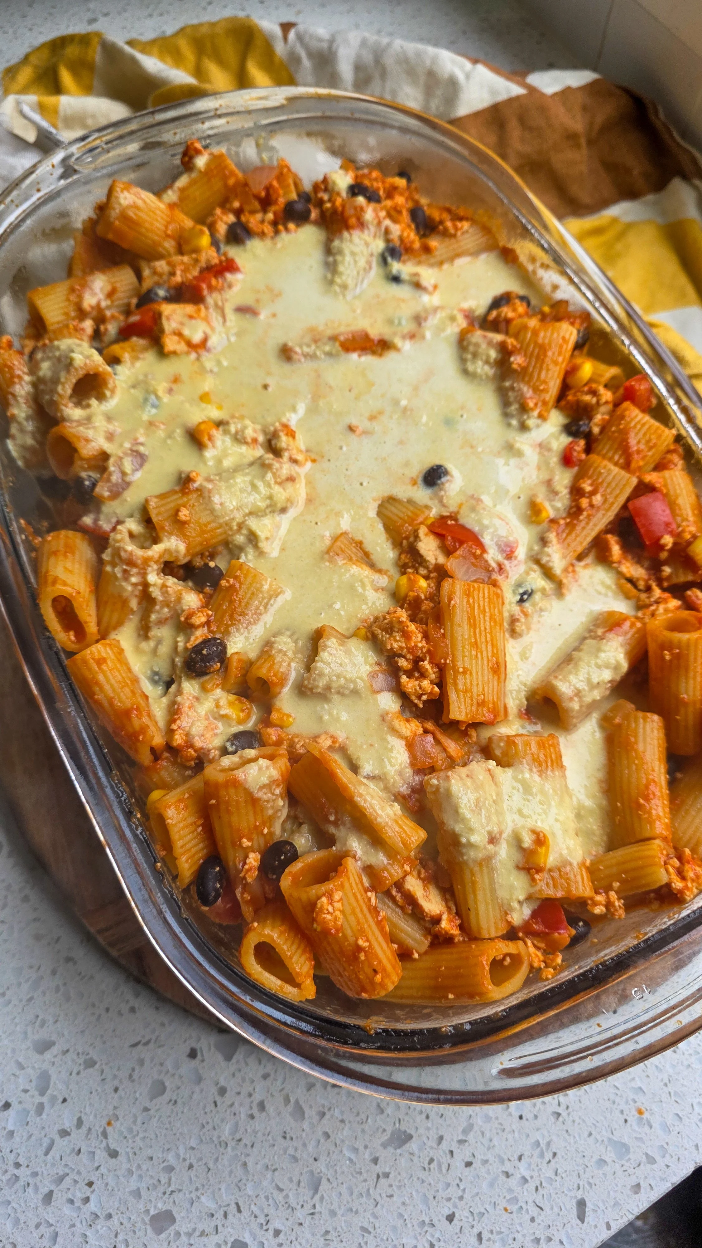 Mexican Tofu Pasta Bake with Cheese sauce