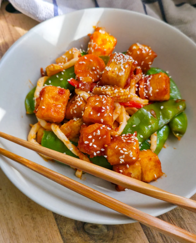 sweet & sour tofu with Asian greens
