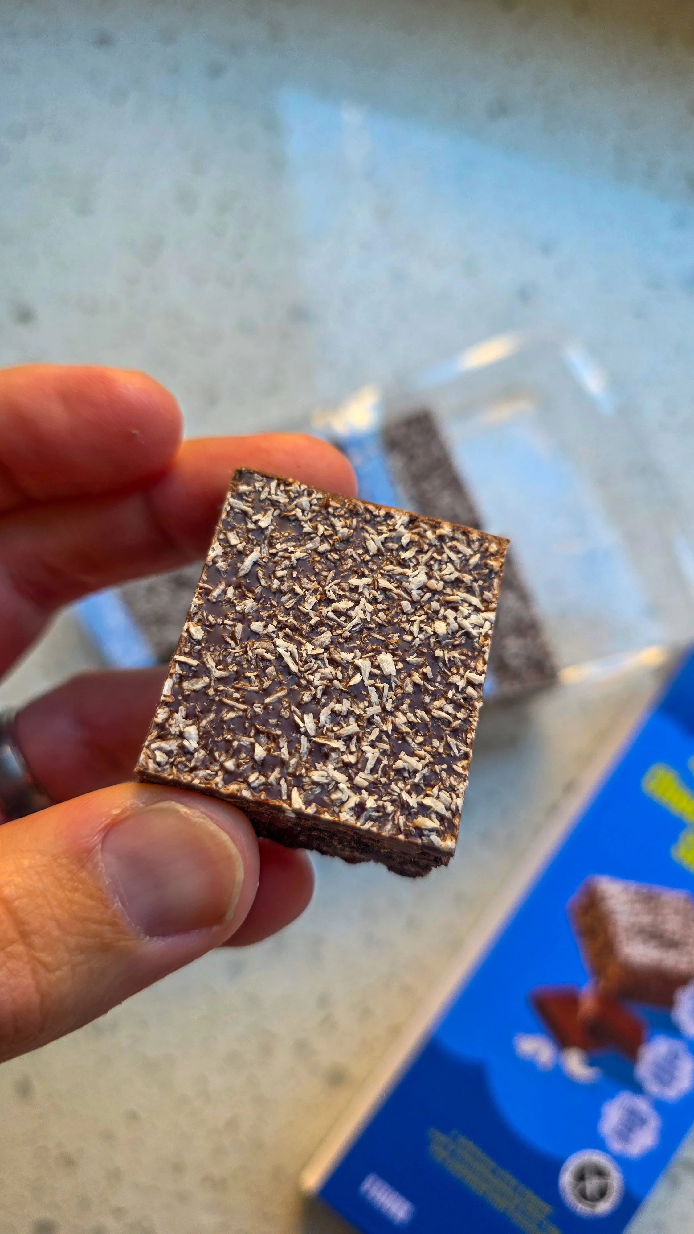 springhill farm choc coconut slice close up