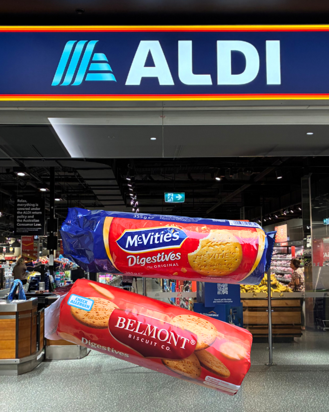 ALDI Store with McVities Digestives and ALDI Belmont Digestives