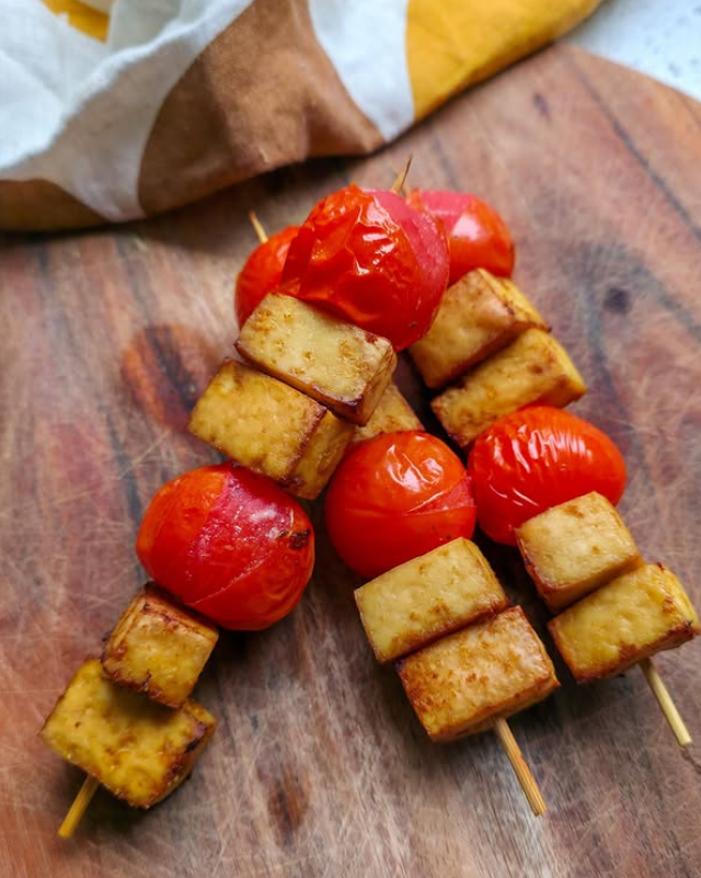 Cherry tomato and tofu skewers