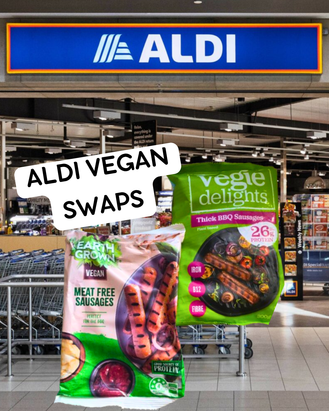 ALDI store comparison between meat free sausages and vegie delight sausages