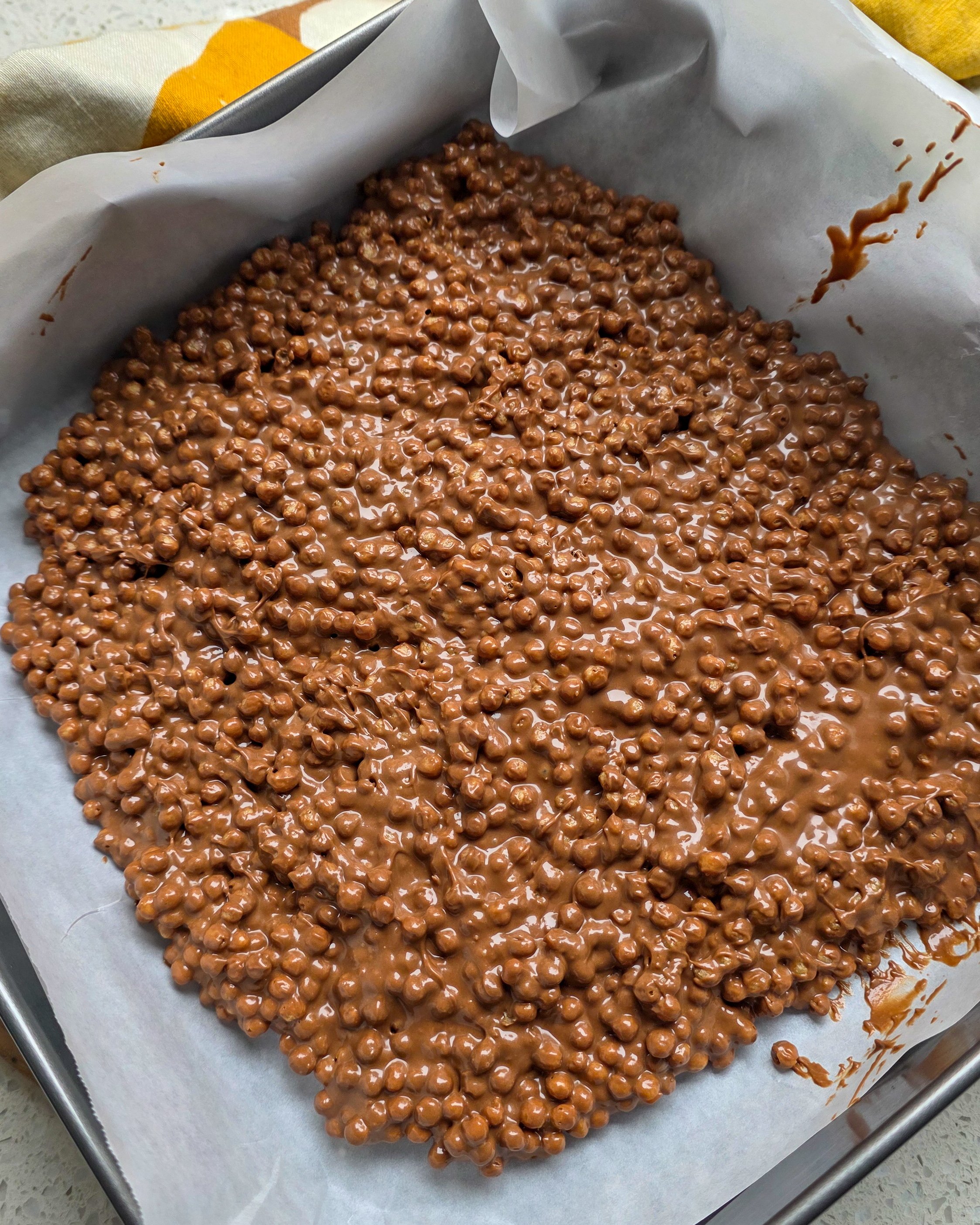 chocolate soy protein crisps slice in a baking tray