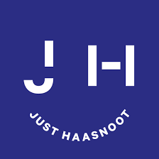 Blue background with white stylized text saying 'justHaouNoonJ' arranged in a circular layout.