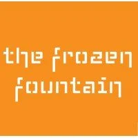 Orange background with white pixelated text reading 'the frozen fountain'