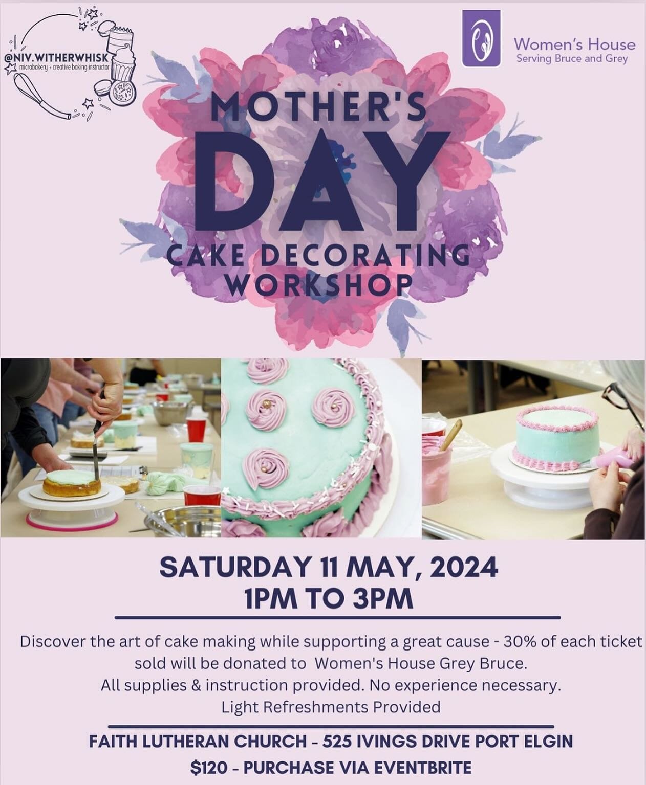 @niv.witherwhisk has a handful of tickets left for her Cake Decorating Workshop, Saturday May 11 from 1-3, in Port Elgin. A part of her ticket sales will be generously donated to Women&rsquo;s House. 

Follow the link for tickets: 

https://www.event