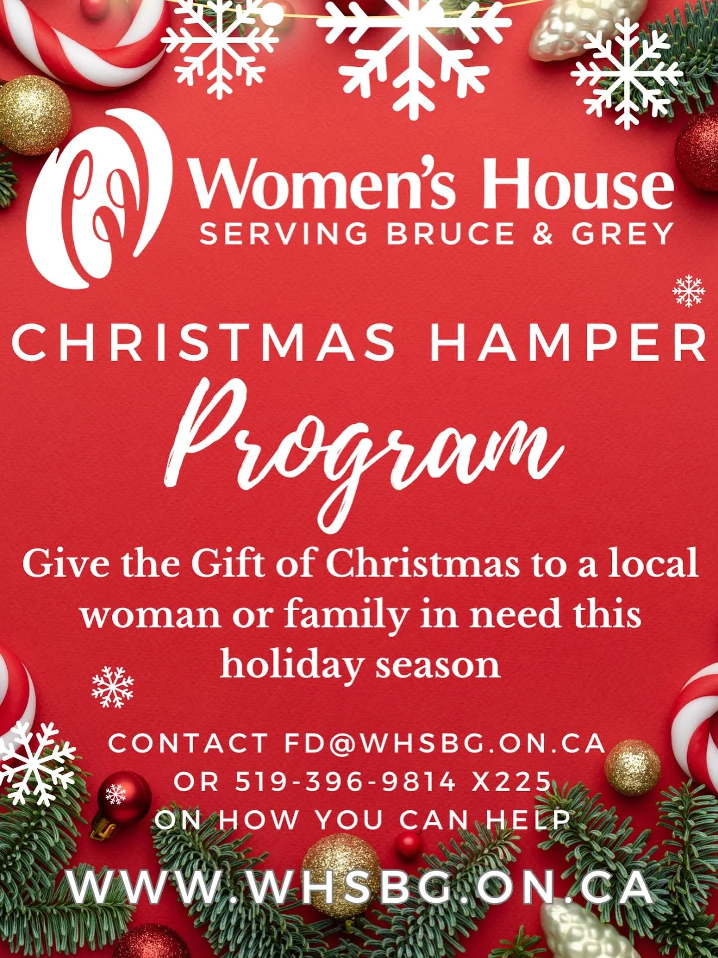 It&rsquo;s that time of year, Friends:

Women&rsquo;s House Serving Bruce &amp; Grey&rsquo;s
🎁𝑪𝒉𝒓𝒊𝒔𝒕𝒎𝒂𝒔 𝑯𝒂𝒎𝒑𝒆𝒓 𝑷𝒓𝒐𝒈𝒓𝒂𝒎🎁

We invite our Community to join our Christmas Hamper Program this Holiday Season by giving the gift of Ch